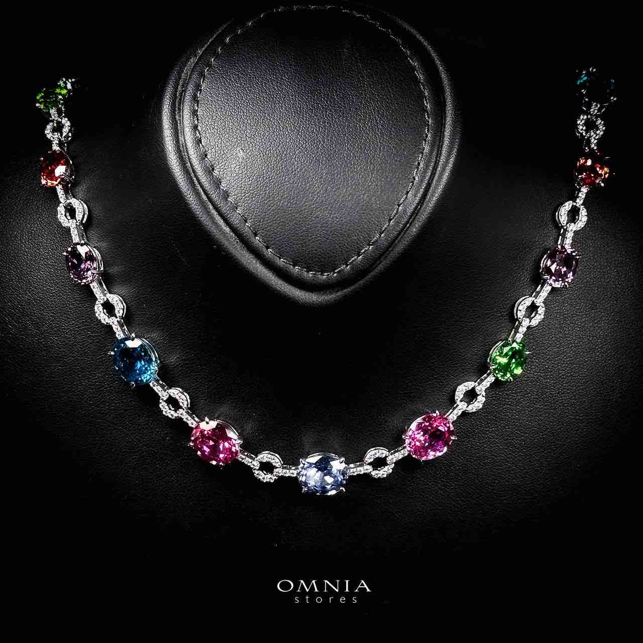 Omnia Reina Multi Color Necklace In 925 Silver With High Quality Lab Crafted Stones 46CM