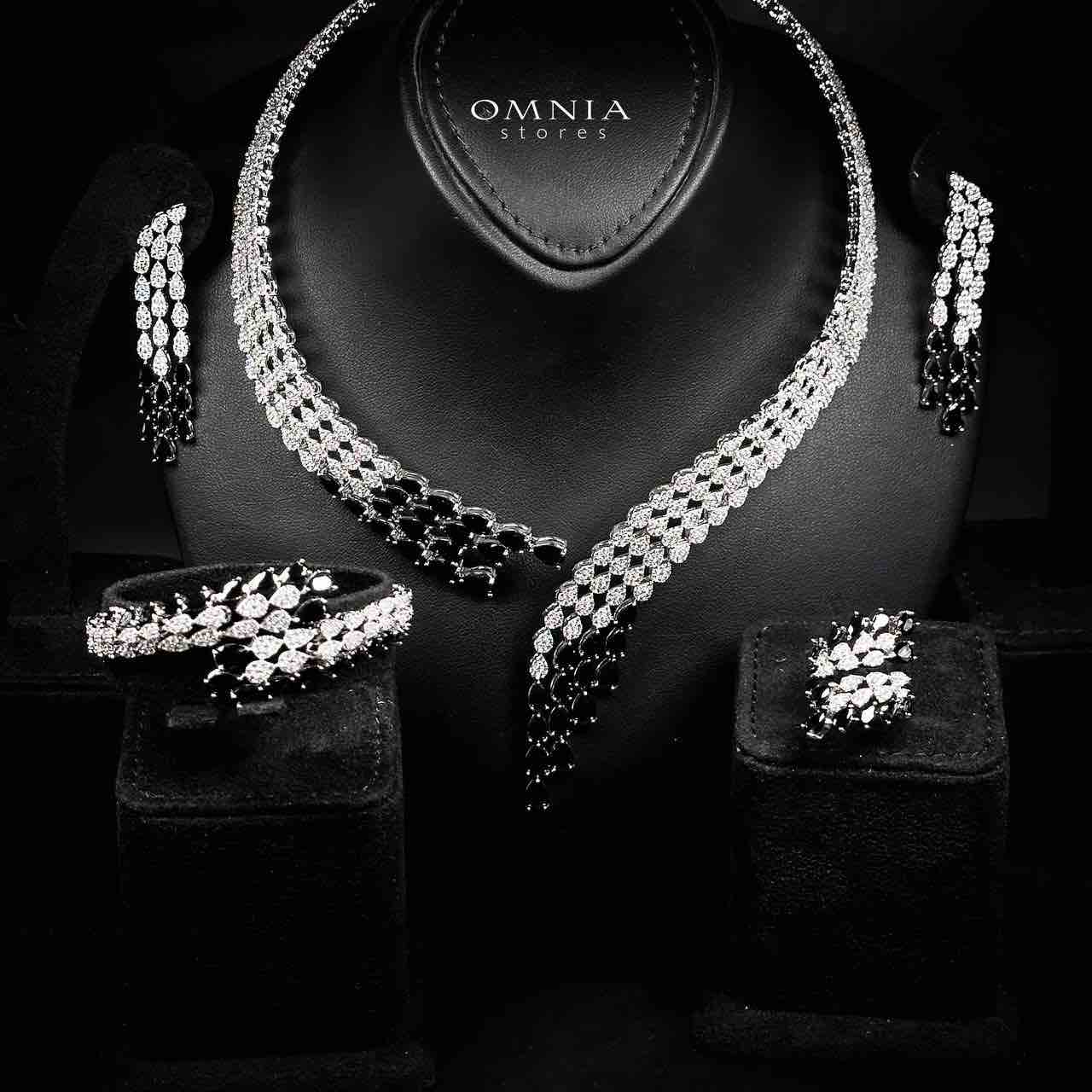 Omnia Amrah Luxury Bridal White and Black Full Set in High Quality Zircon Stone Rhodium Plated