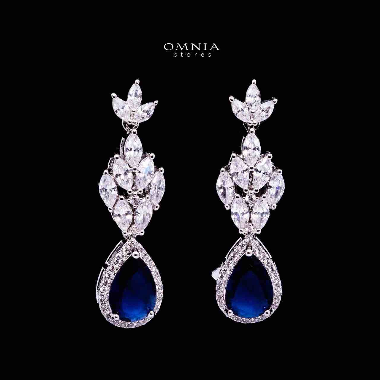 طقم زفاف Omnia Aamira Teardrop-Design باللون الأزرق الداكن الكامل مع أحجار الزركون عالية الجودة بلمسة نهائية مطلية بالروديوم