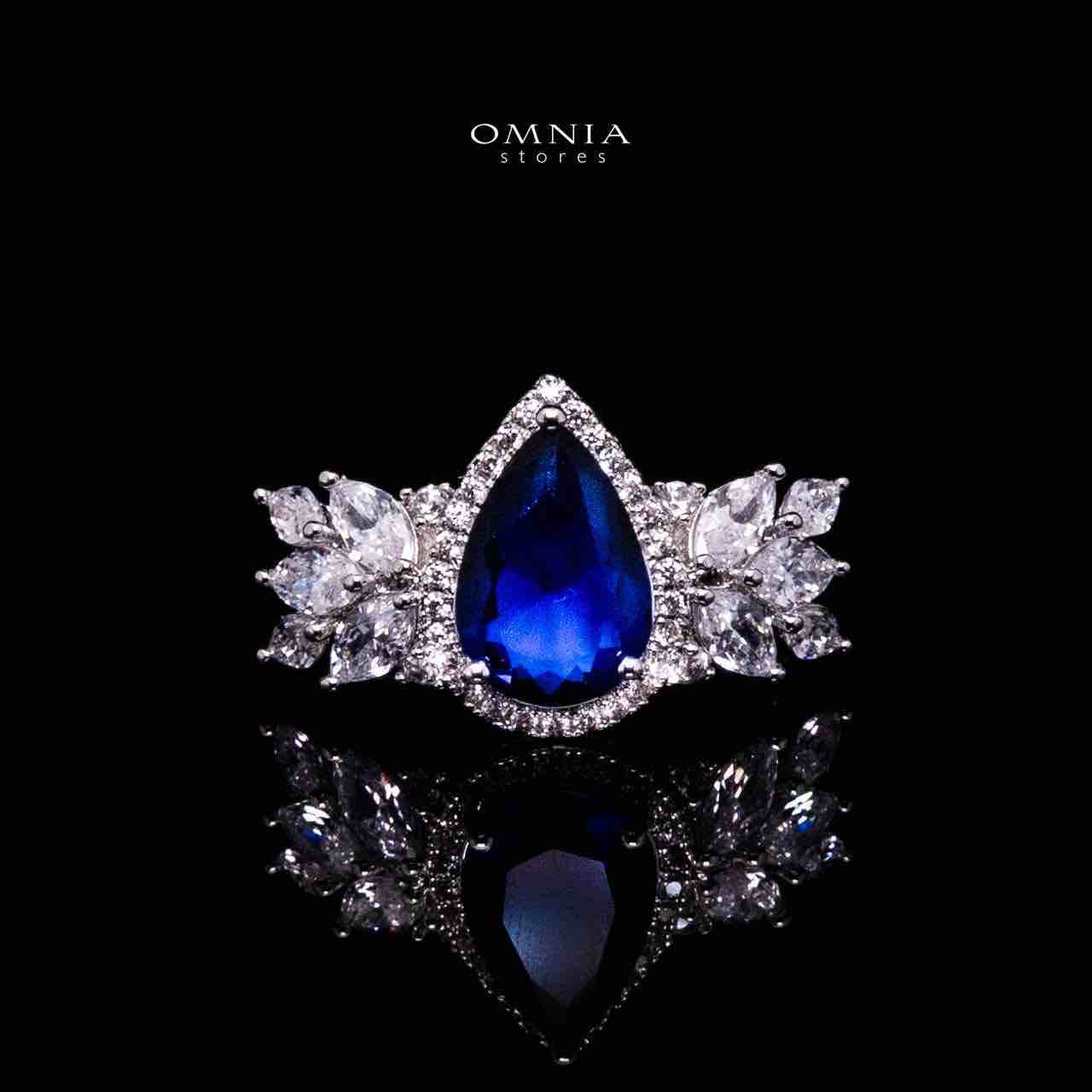 طقم زفاف Omnia Aamira Teardrop-Design باللون الأزرق الداكن الكامل مع أحجار الزركون عالية الجودة بلمسة نهائية مطلية بالروديوم