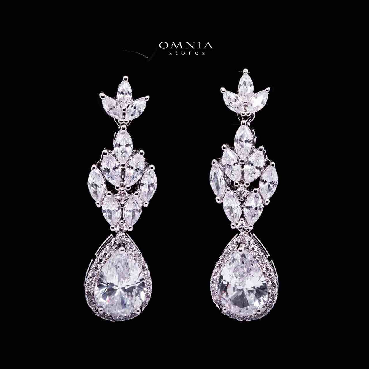 Omnia Aamira Teardrop-Design Bridal Crystal White Full Set with High-Quality Zircon Stones in Rhodium-Plated Finish