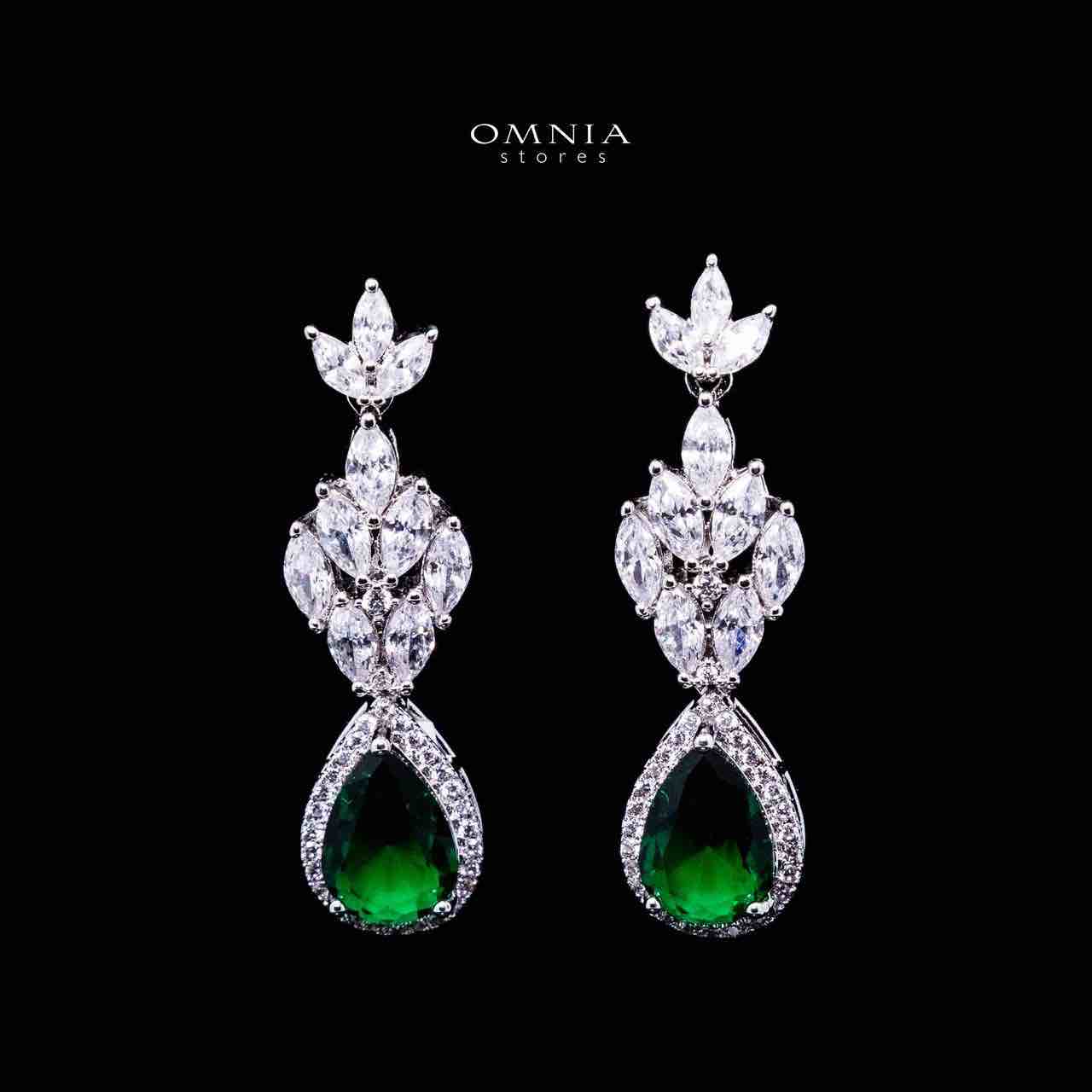 Omnia Aamira Teardrop-Design Bridal Crystal Emerald Green Full Set with High-Quality Zircon Stones in Rhodium-Plated Finish