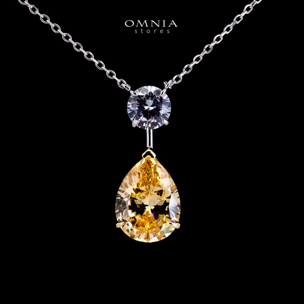 Omnia Danya Yellow Silver Pendant Necklace in 925 Silver with High Quality Simulated Diamonds