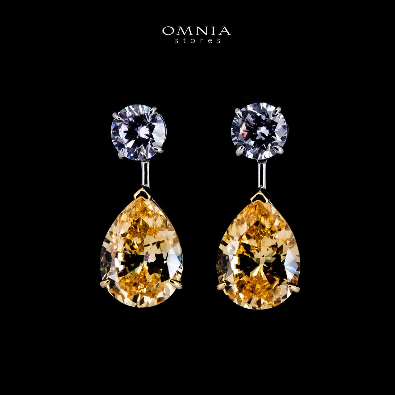 Omnia Danya Yellow Silver Drop Earrings in 925 Silver with High Quality Simulated Diamonds