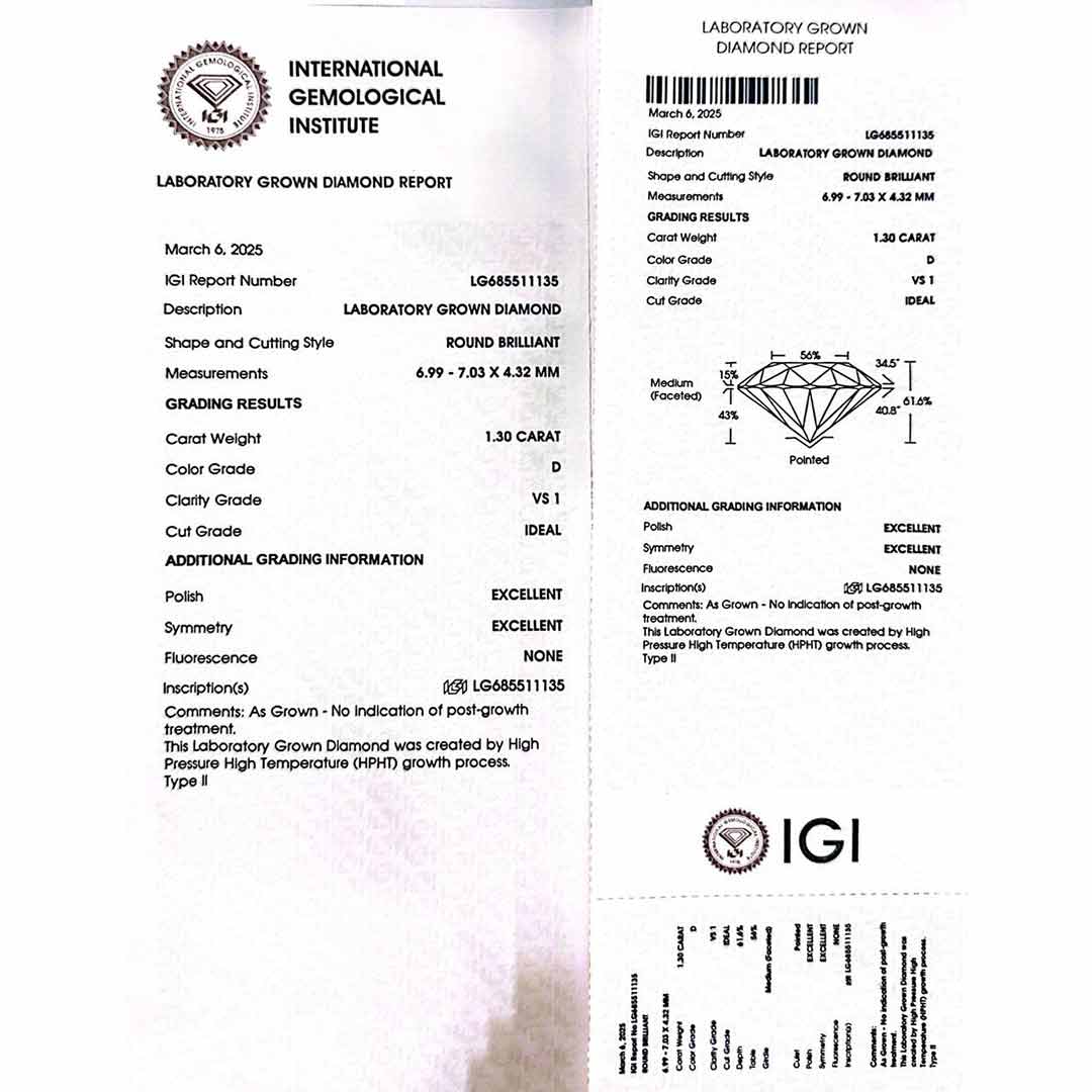 Omnia Mayar White Ring 925 Silver High Quality IGI Certifited High Quality Lab Grown Stones 1.3ct