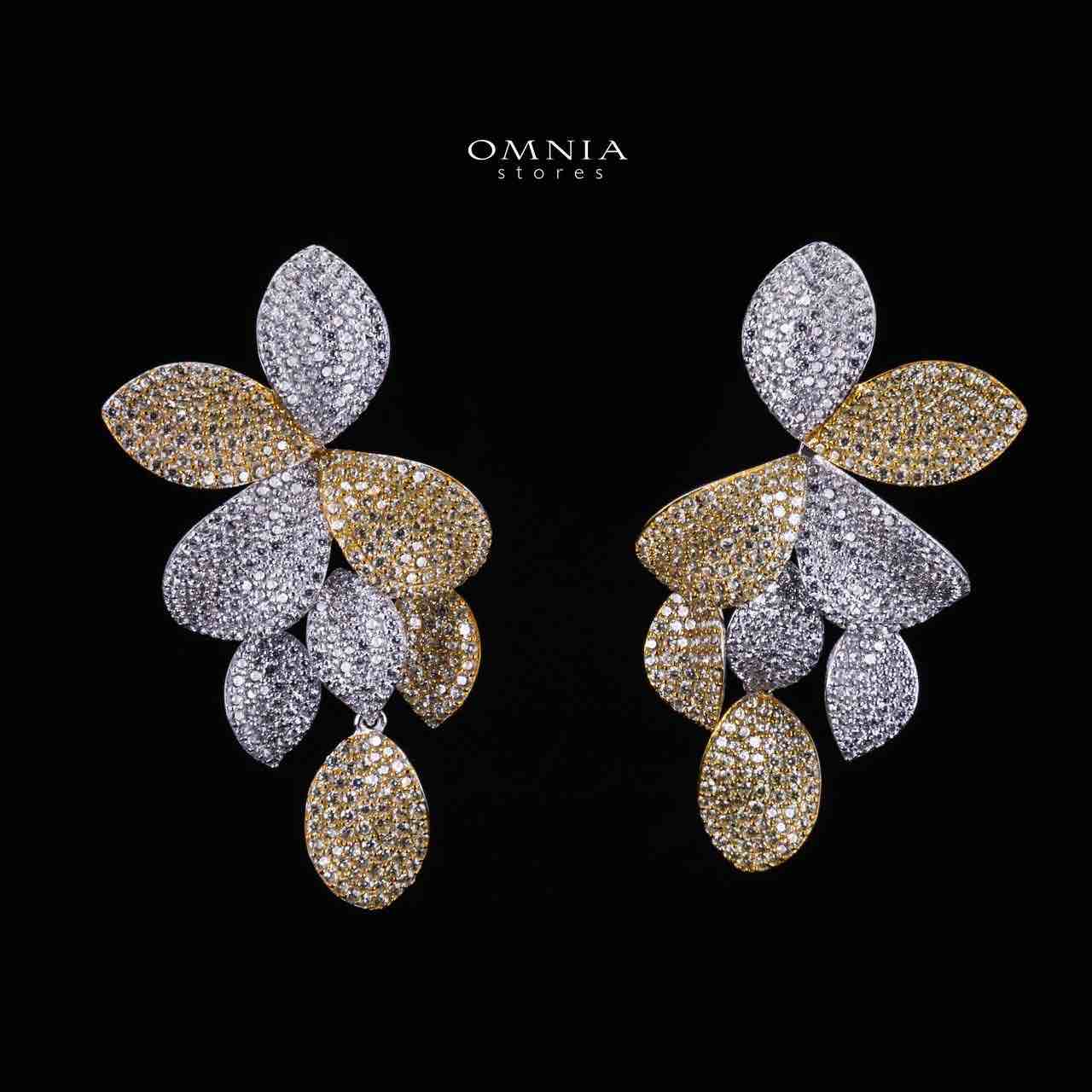 Omnia Dayana Gold and Silver Earrings in 925 Silver In High Quality Simulated Diamonds