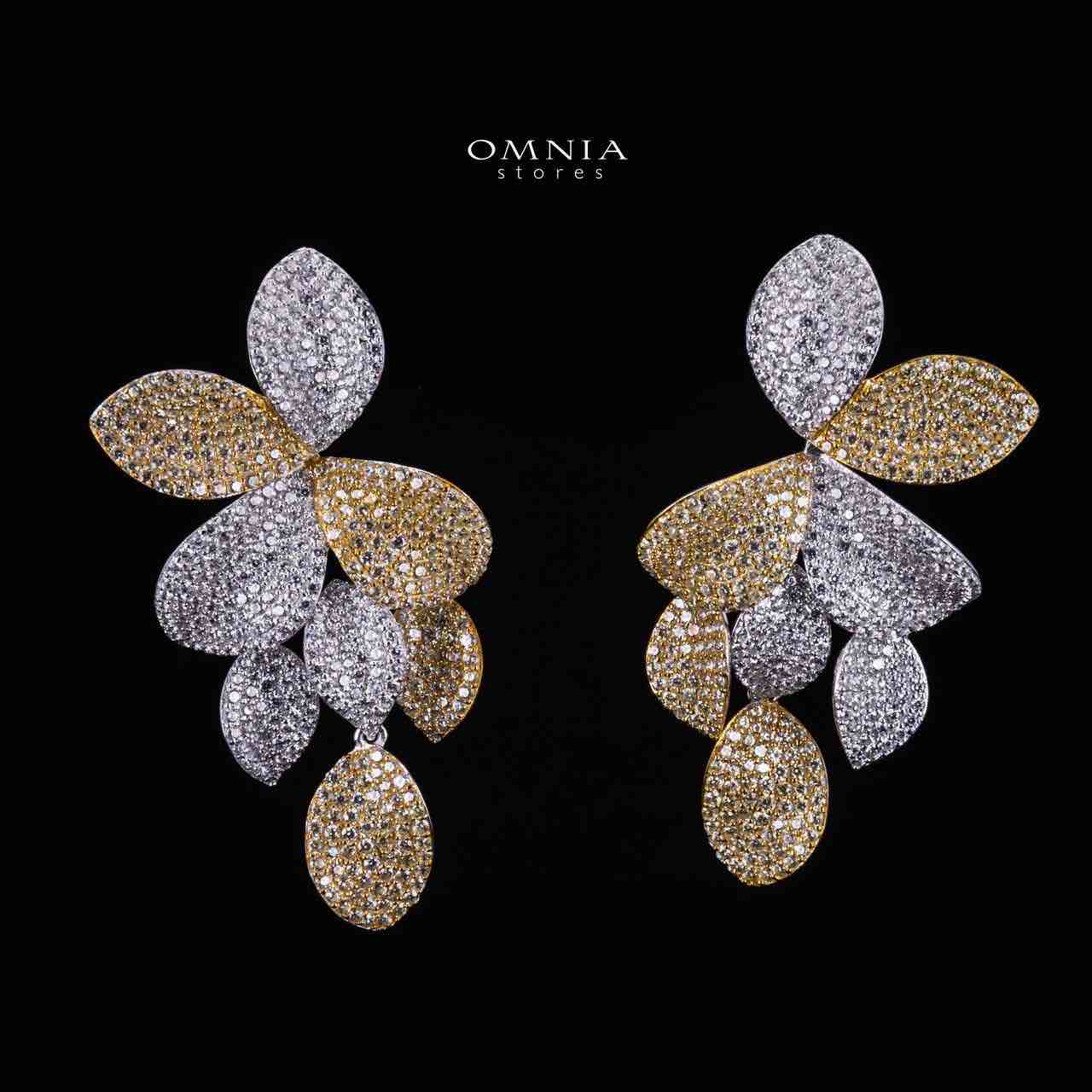 Omnia Dayana Gold and Silver Earrings in 925 Silver In High Quality Simulated Diamonds