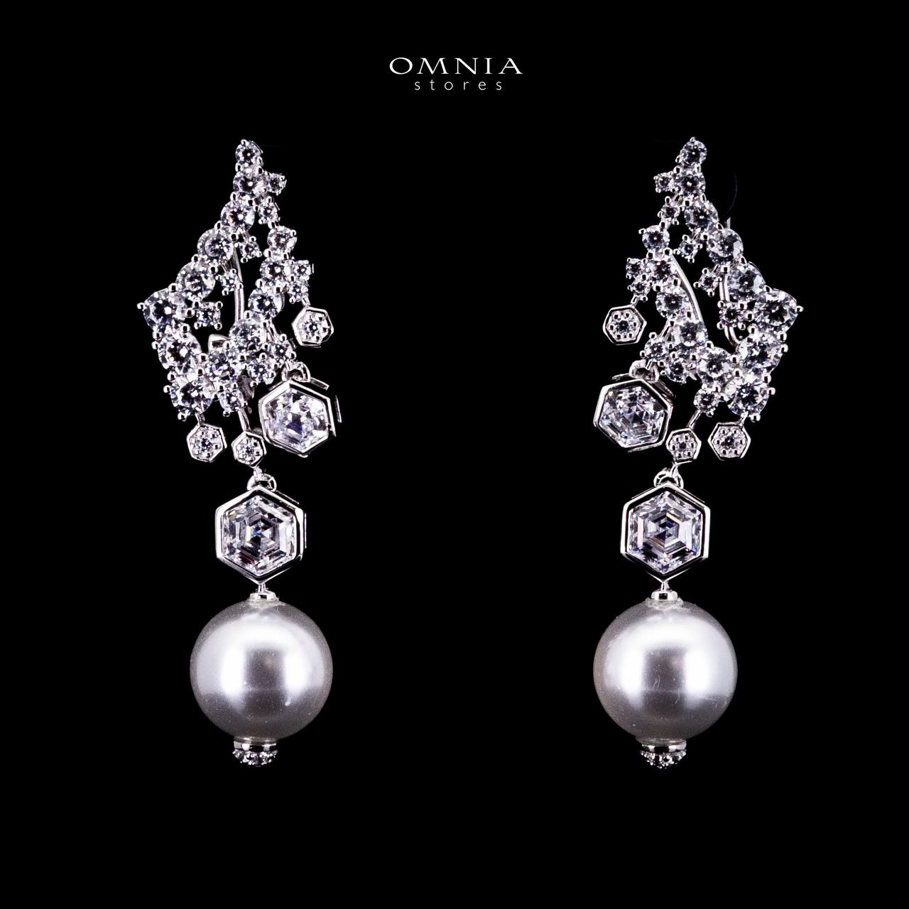 Omnia Suraiya Silver Winged Freash Real Pear Drop Earrings in 925 Silver High Quality White Simulated Diamond Stones