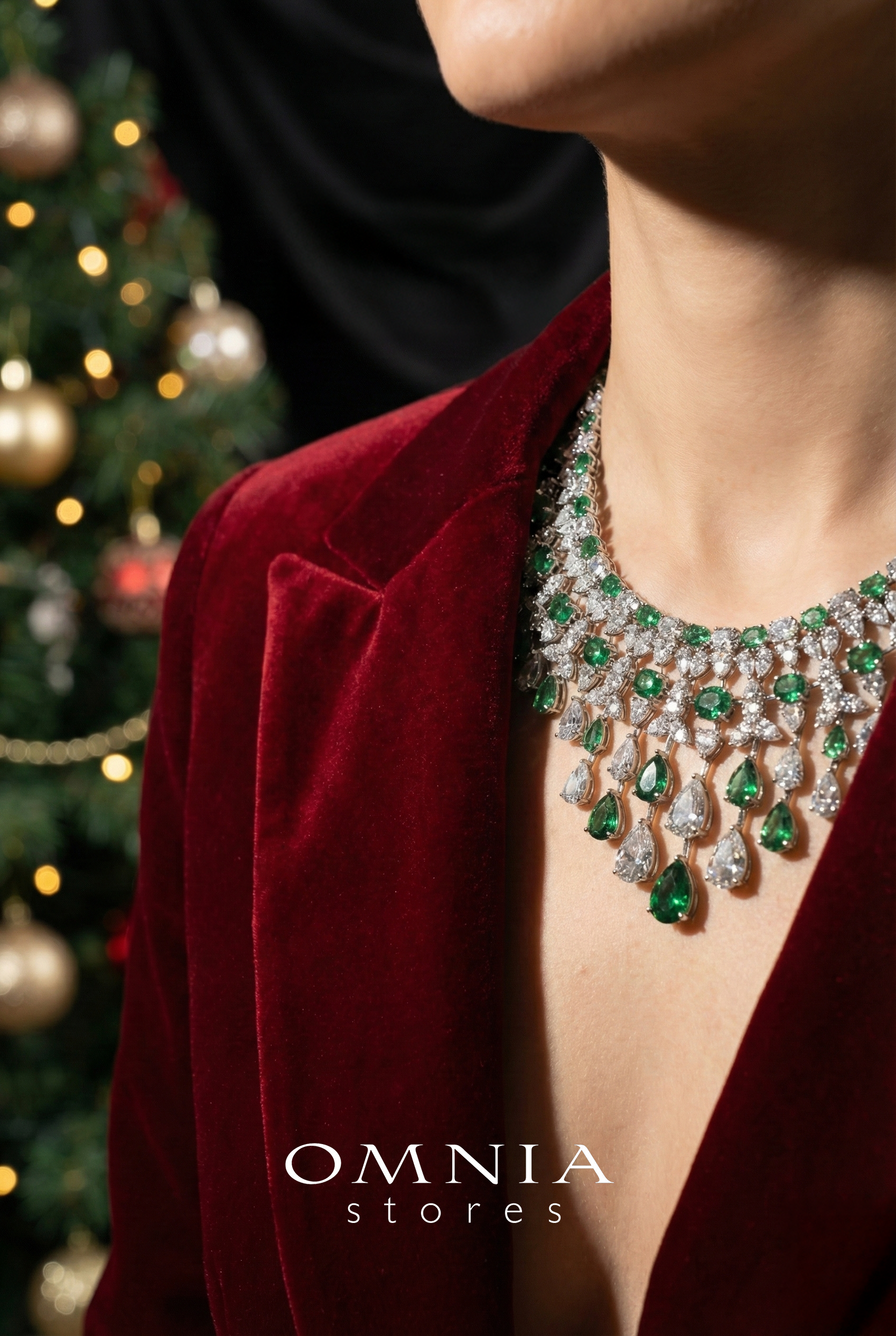 قلادة أومنيا كينزا باللونين الأخضر والأبيض من الفضة عيار 925 عالية الجودة، أحجار كريمة معتمدة ومصنوعة في المعمل