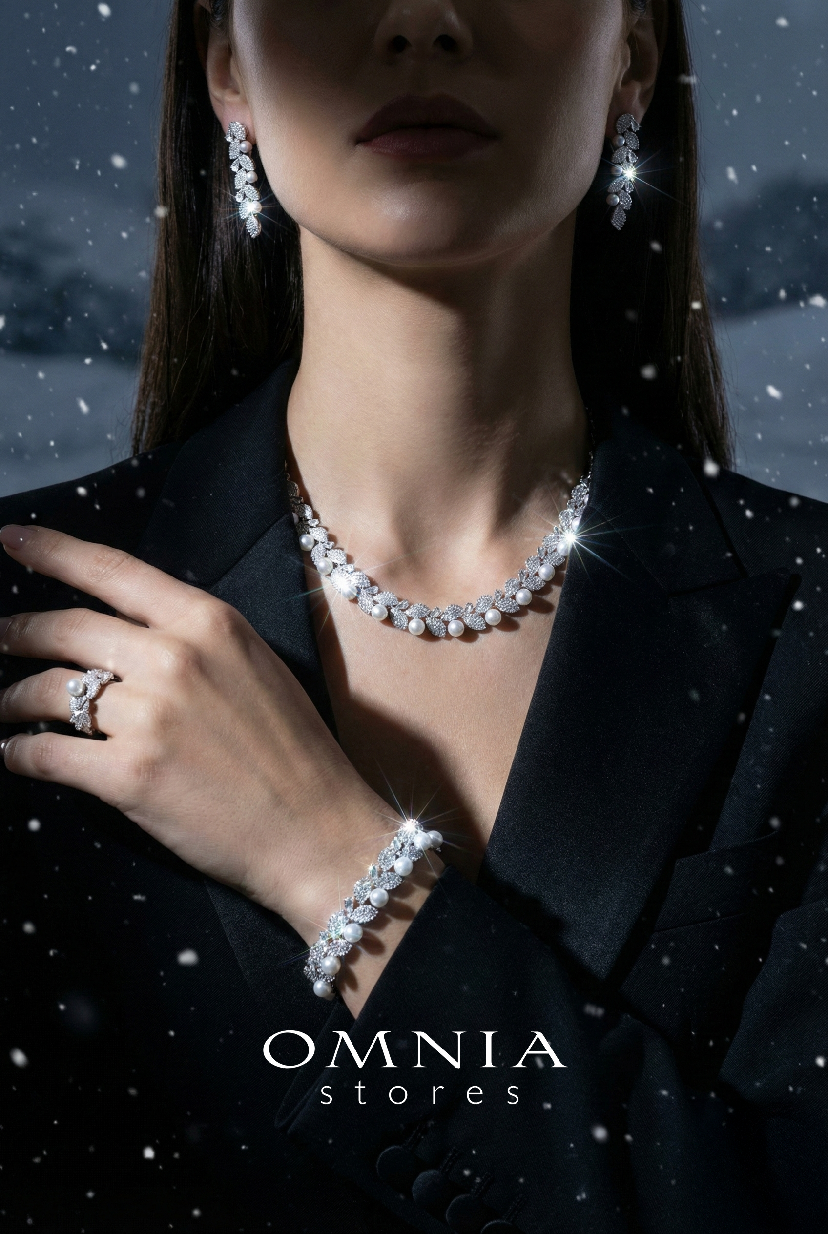 Omnia Radwa Pearl Bridal Full Set in 925 Silver with High-Quality White Zircon Stones