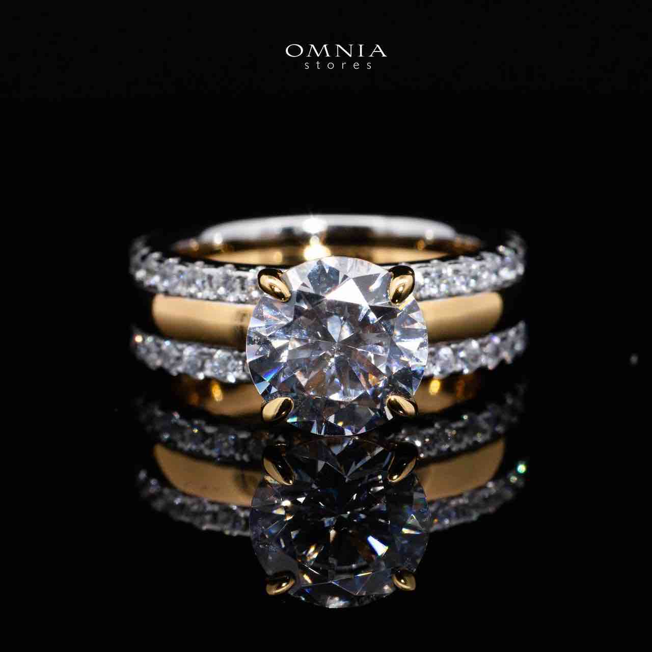 Omnia Zaira White and Gold Ring With High Quality Certified Lab Crafted Stones In 925 Silver