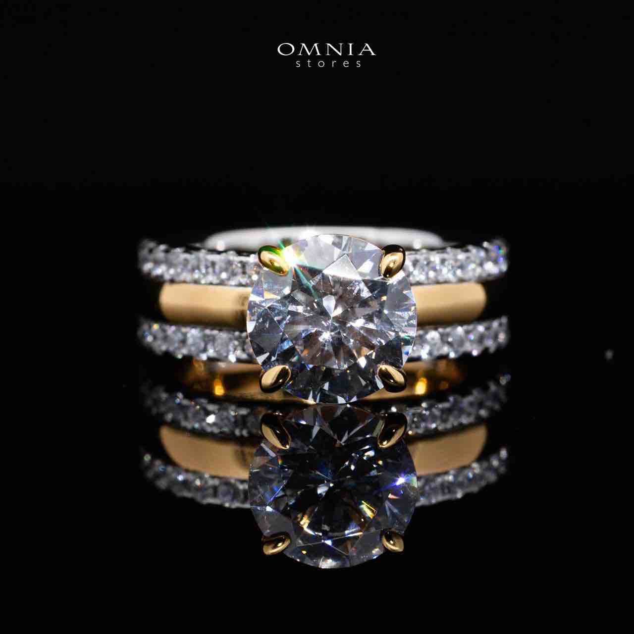 Omnia Zaira White and Gold Ring With High Quality Certified Lab Crafted Stones In 925 Silver