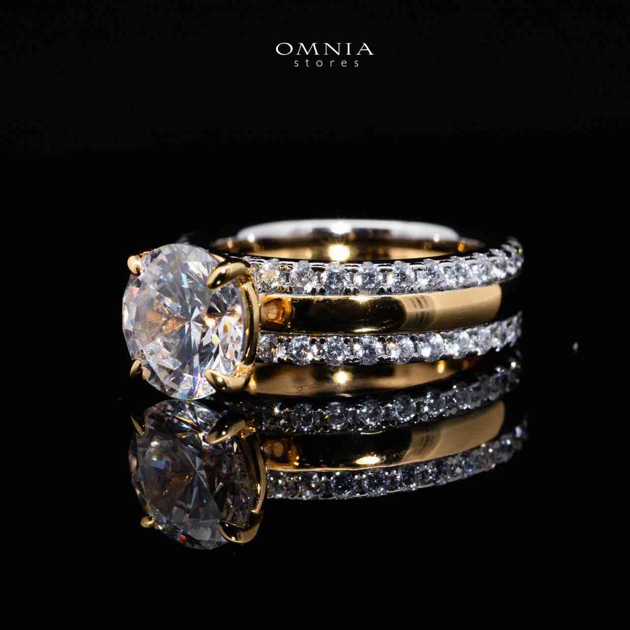 Omnia Zaira White and Gold Ring With High Quality Certified Lab Crafted Stones In 925 Silver