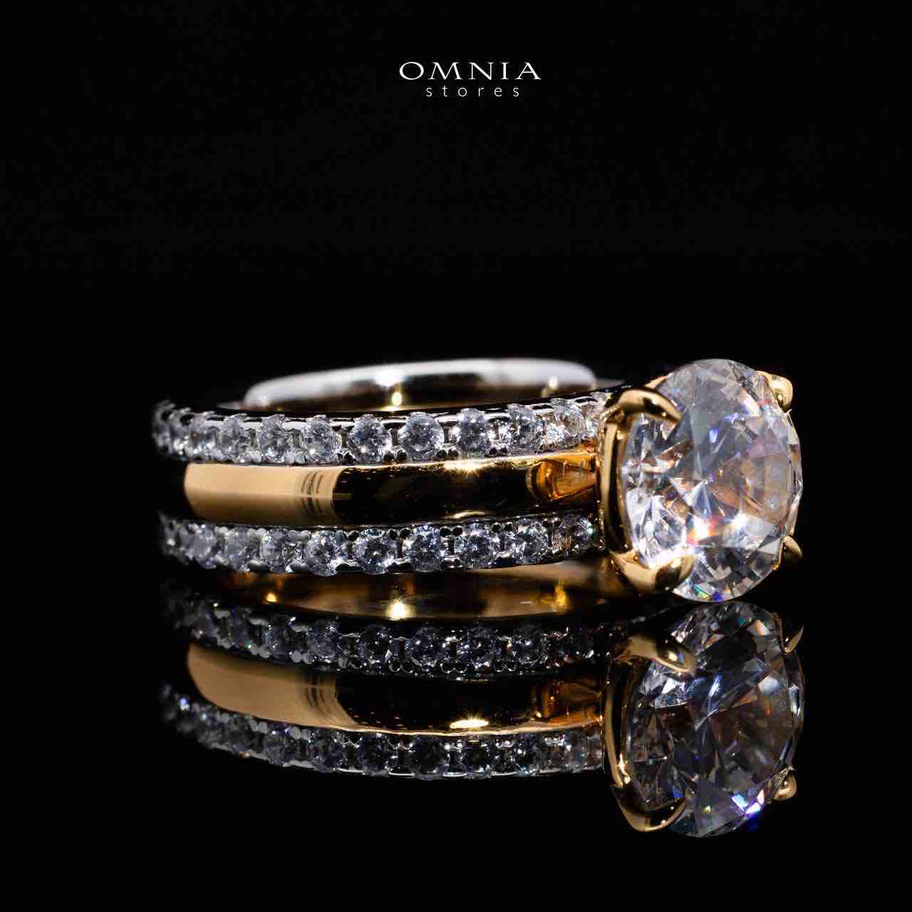 Omnia Zaira White and Gold Ring With High Quality Certified Lab Crafted Stones In 925 Silver
