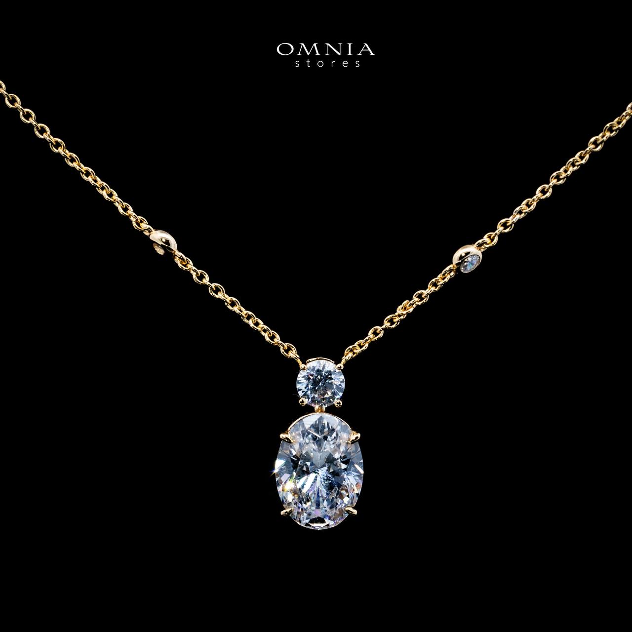 Omnia Eifa Gold Pendant Necklace With High Quality Certified Lab Crafted Stones In 925 Silver 51cm