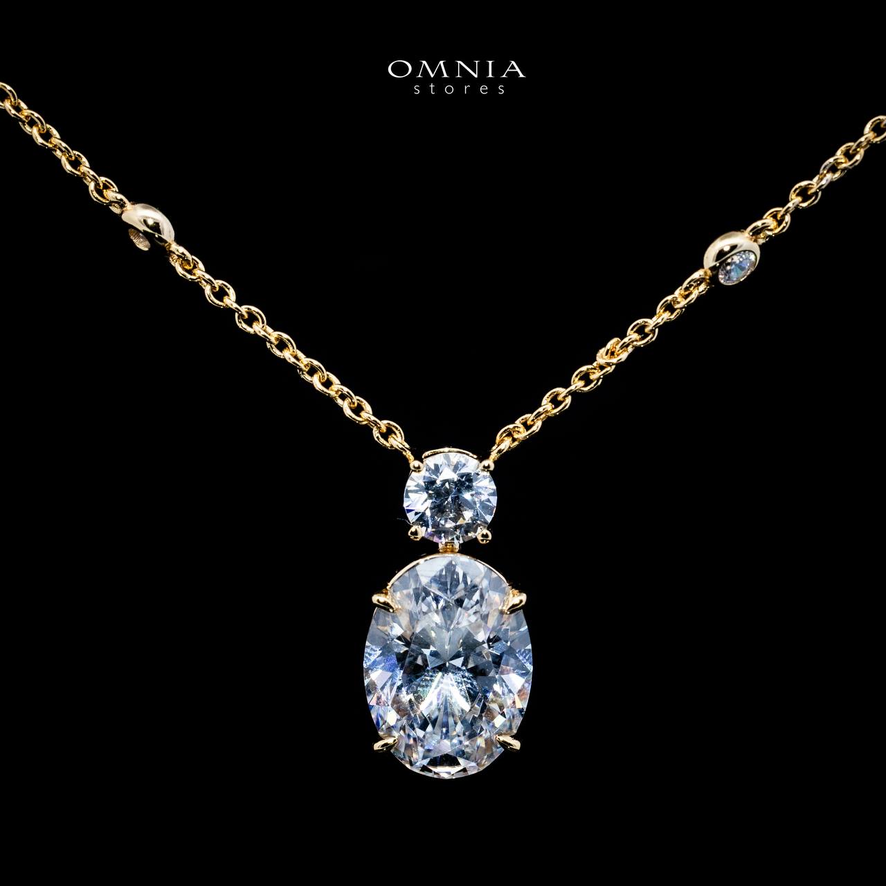 Omnia Eifa Gold Pendant Necklace With High Quality Certified Lab Crafted Stones In 925 Silver 51cm