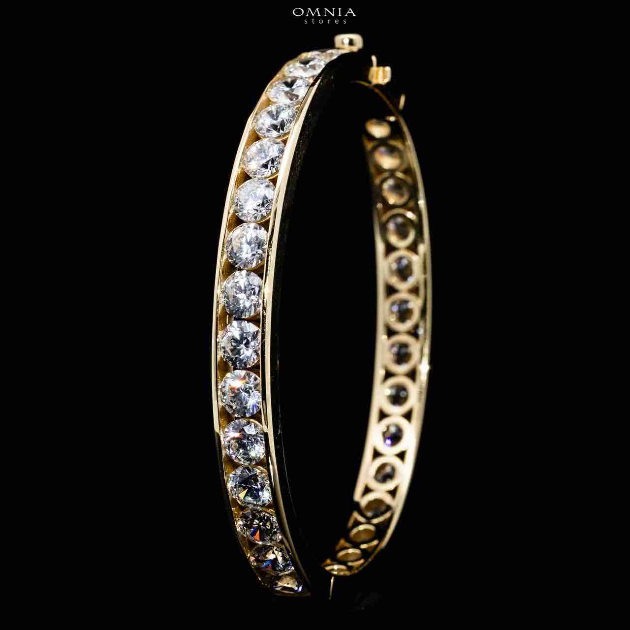 Omnia Nora Gold Bangle With High Quality Certified Lab Crafted Stones In 925 Silver - OMNIASTORES UAE