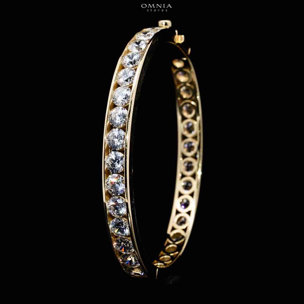 Omnia Nora Gold Bangle With High Quality Certified Lab Crafted Stones In 925 Silver - OMNIASTORES UAE