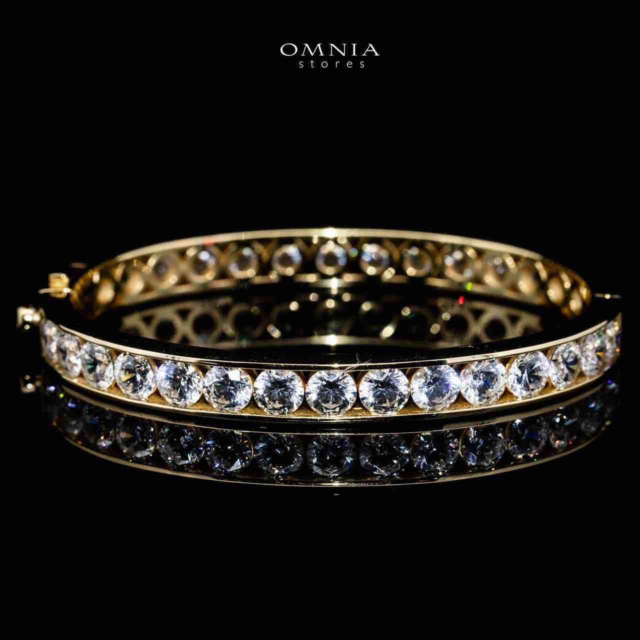Omnia Nora Gold Bangle With High Quality Certified Lab Crafted Stones In 925 Silver - OMNIASTORES UAE