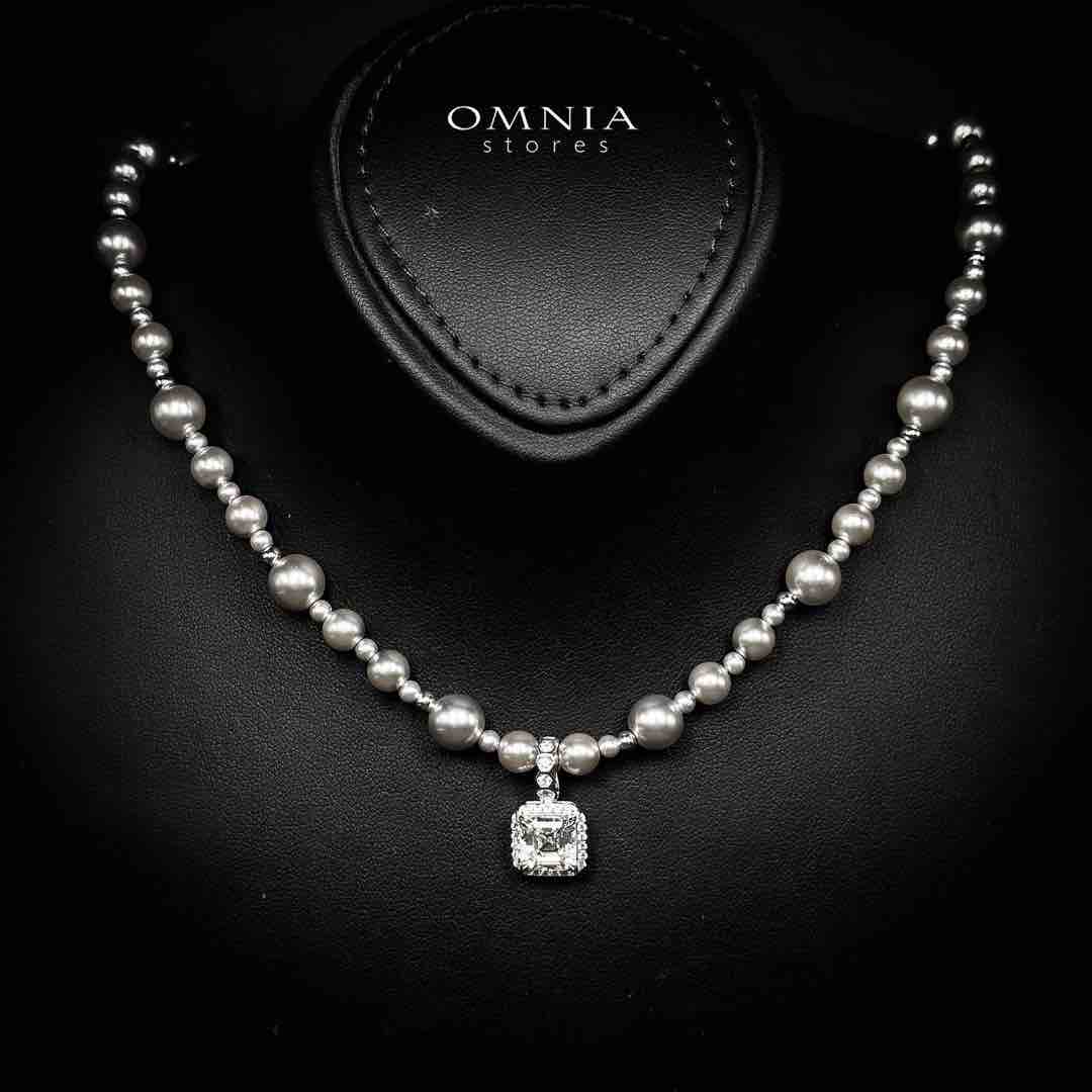 Omnia Anyah White Peal Pendant Necklace With High Quality Certified Lab Crafted Stones In 925 Silver 45cm