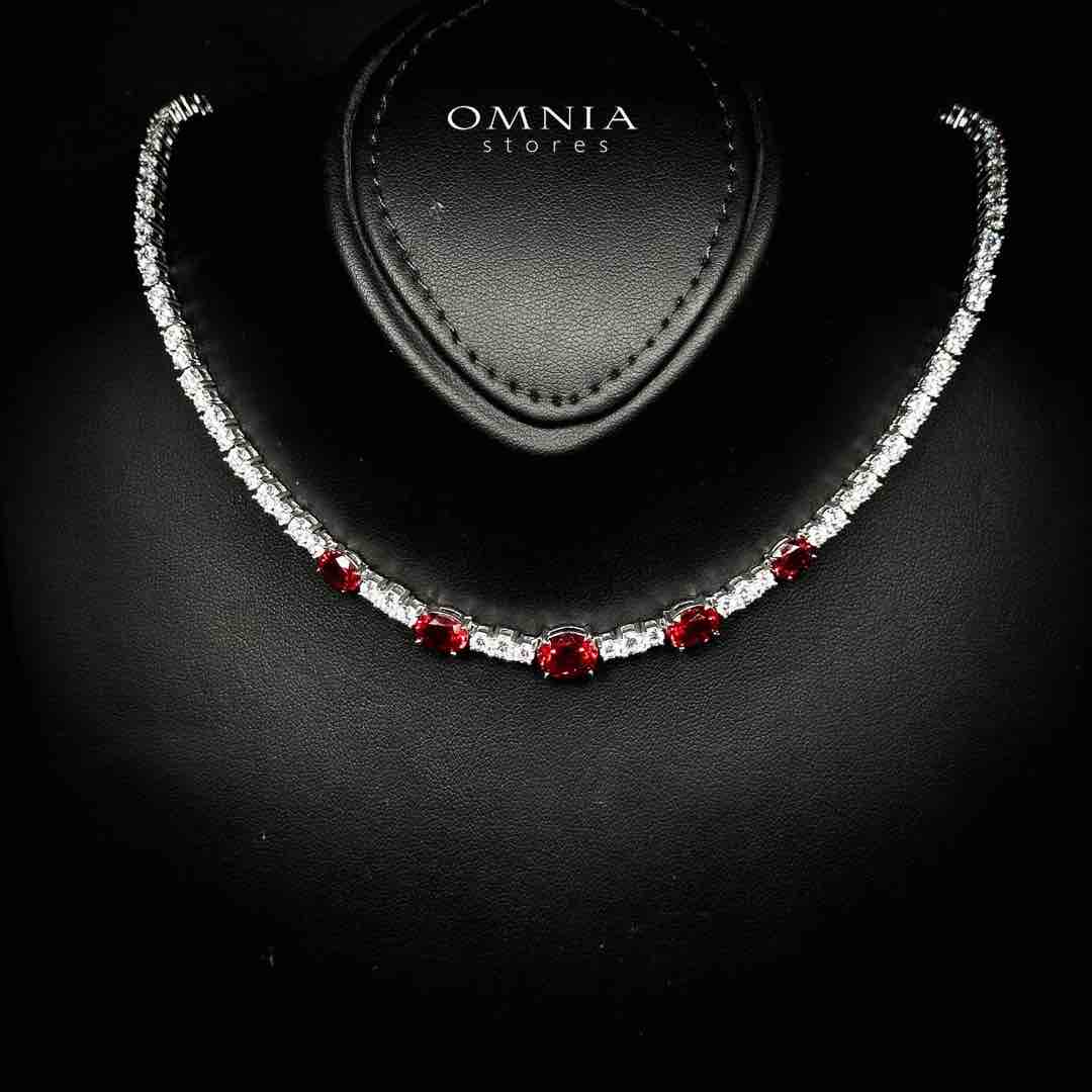 Omnia Heba White and Red Necklace With High Quality Certified Lab Crafted Stones In 925 Silver