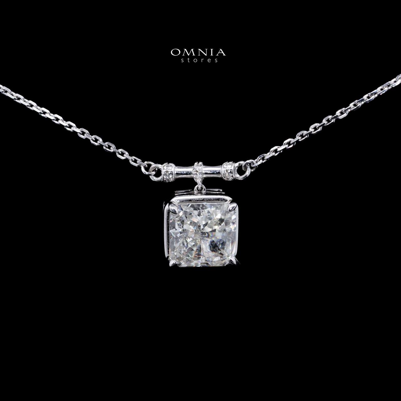 Omnia Nadeen White Square Pendant Necklace With High Quality Certified Lab Crafted Stones In 925 Silver