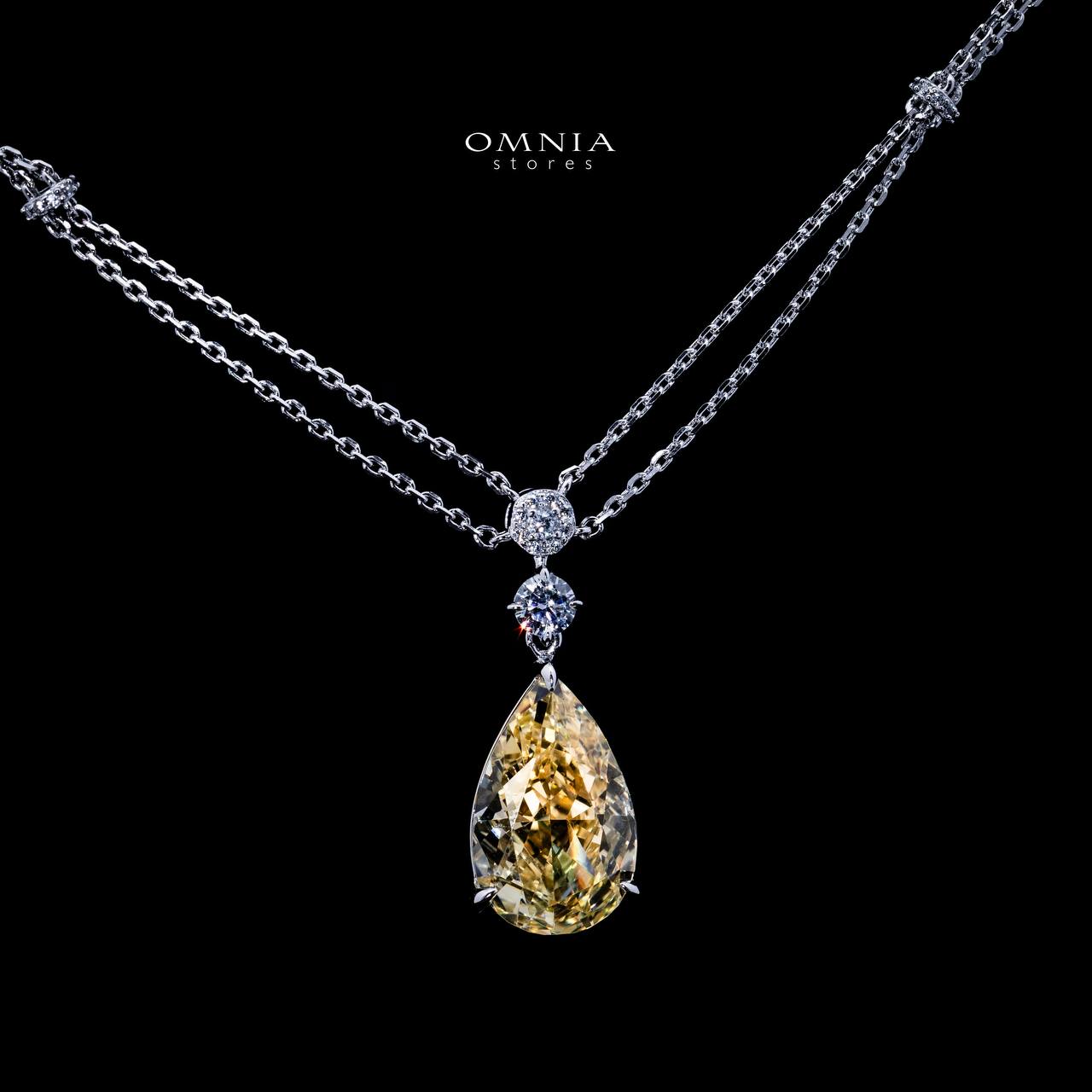 Omnia Amreen White and Yellow Pear Pendant Necklace With High Quality Certified Lab Crafted Stones In 925 Silver