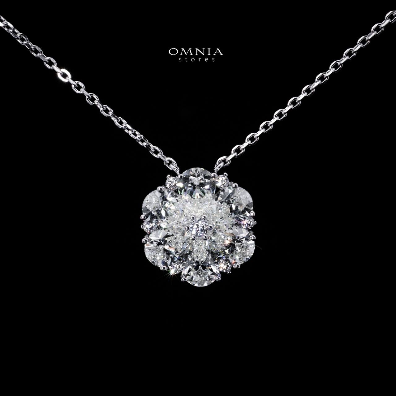 Omnia Yosra White Floral Pendant Necklace With High Quality Certified Lab Crafted Stones In 925 Silver