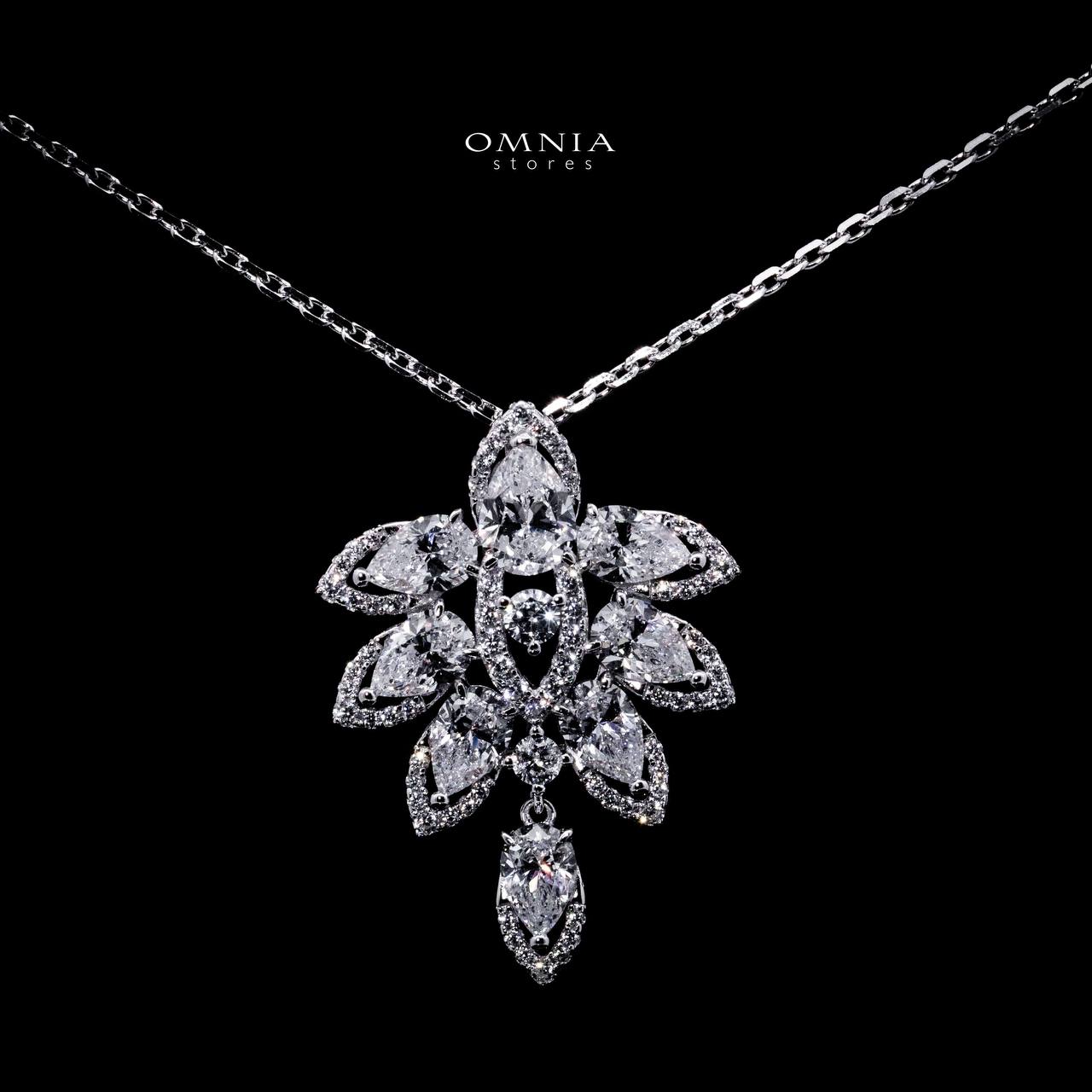 Omnia Nyza White Floral Pendant Necklace With High Quality Certified Lab Crafted Stones In 925 Silver