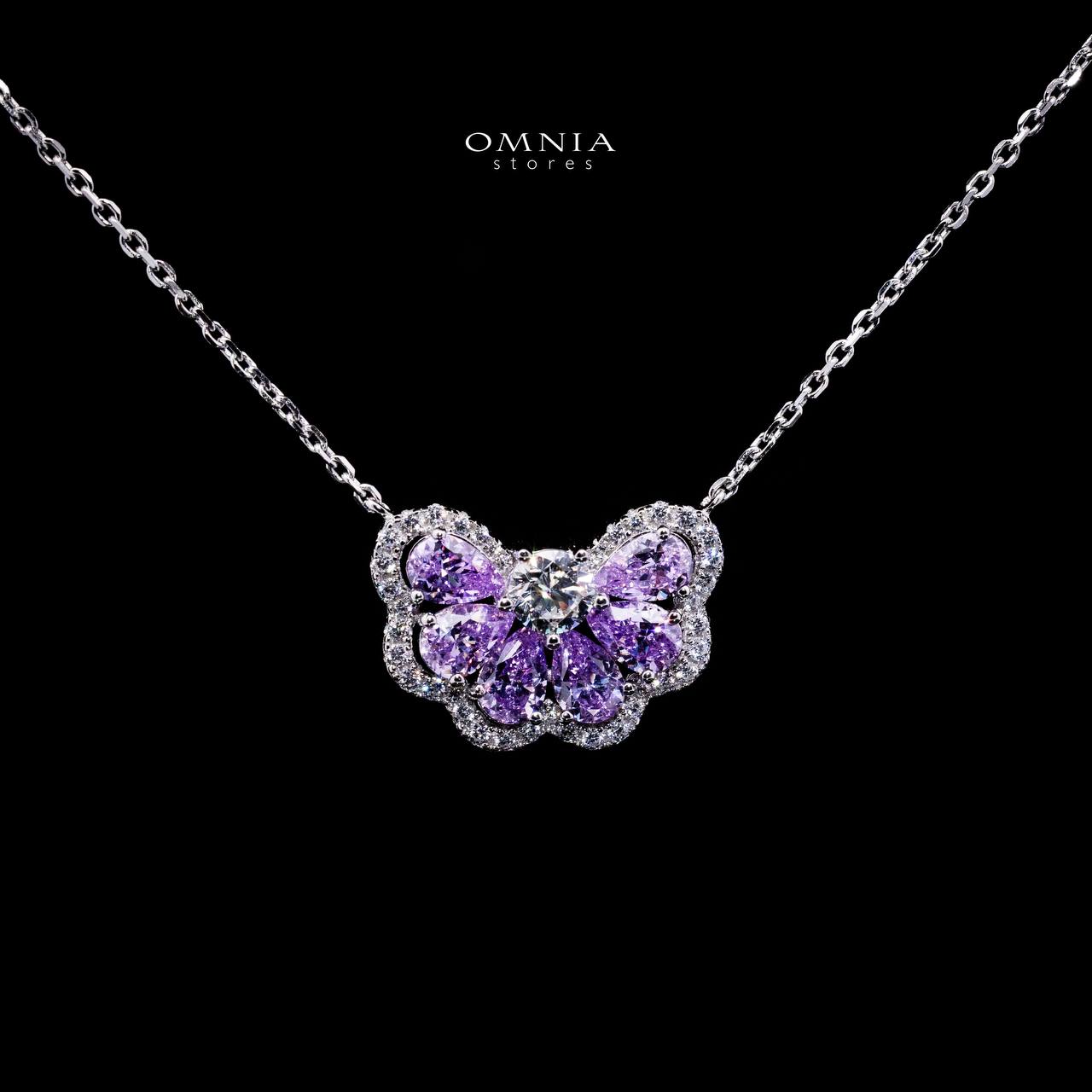 Omnia Minsa White and Purple Floral Pendant Necklace With High Quality Certified Lab Crafted Stones In 925 Silver
