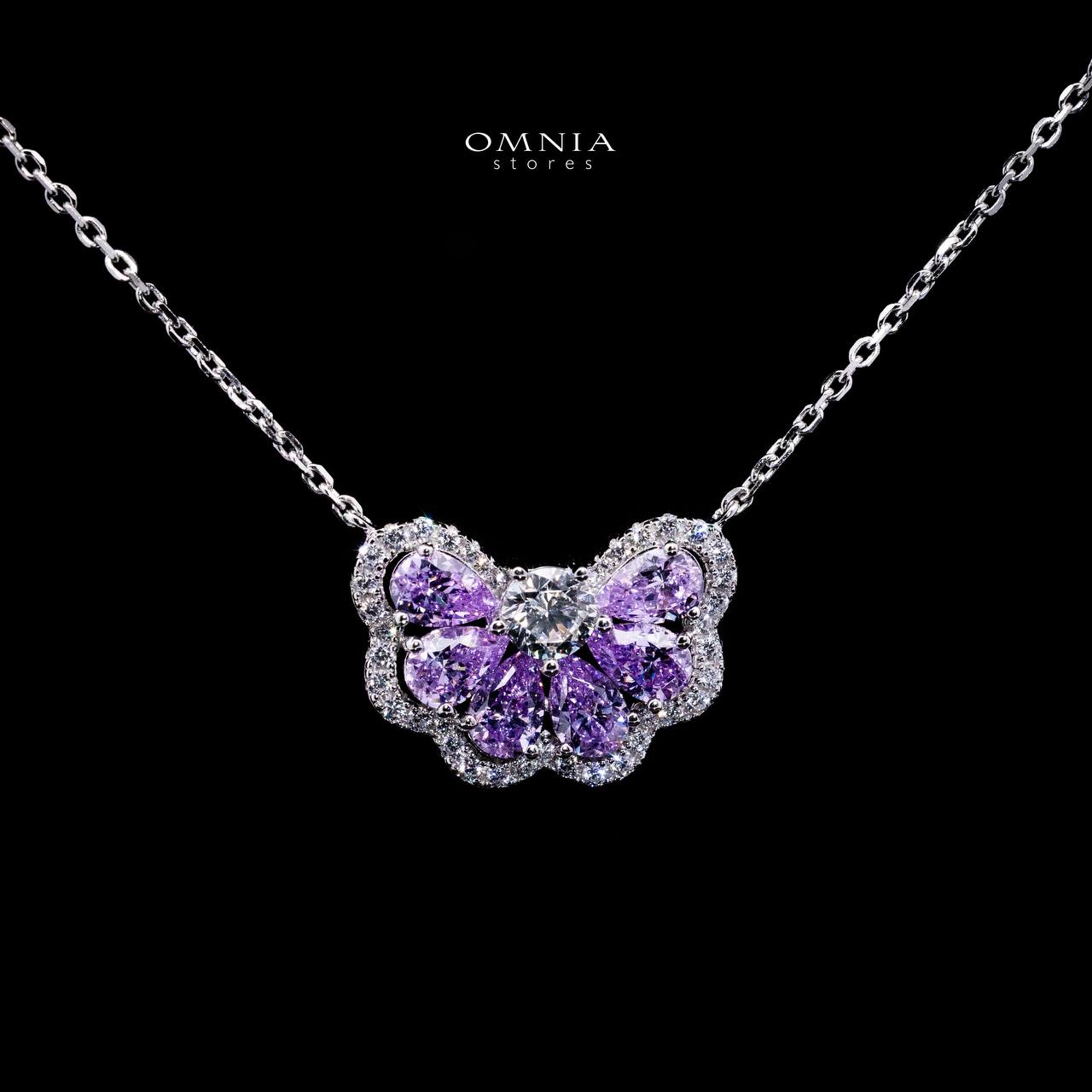 Omnia Minsa White and Purple Floral Pendant Necklace With High Quality Certified Lab Crafted Stones In 925 Silver