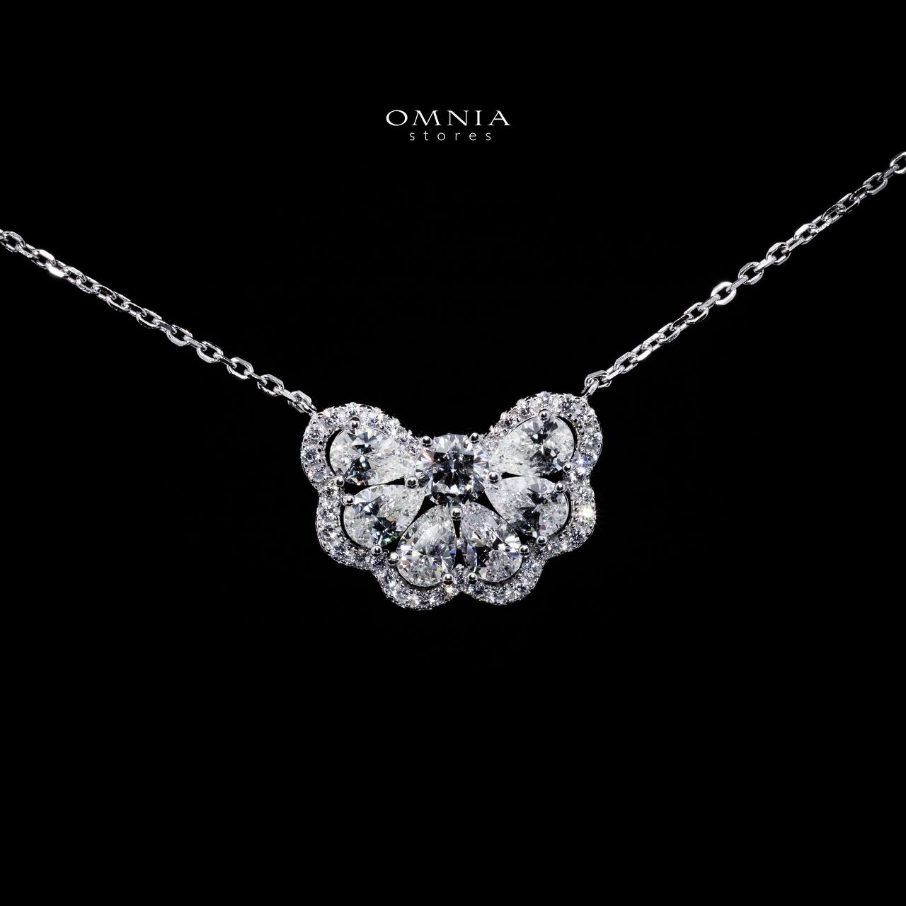 Omnia Minsa White Floral Pendant Necklace With High Quality Certified Lab Crafted Stones In 925 Silver