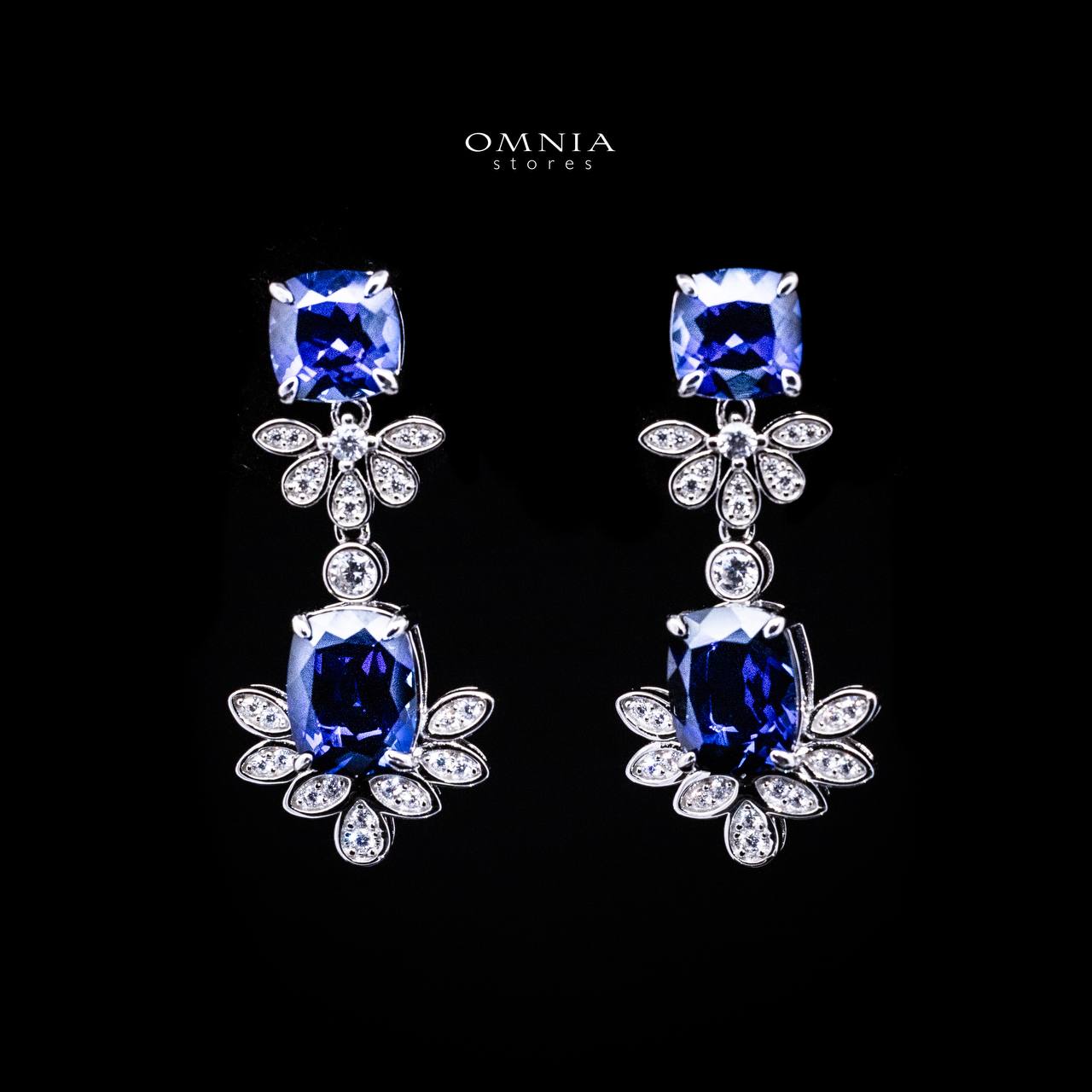 Omnia Miray White and Blue Floral Earrings With High Quality Sapphire Lab Grown Stones in 925 Silver