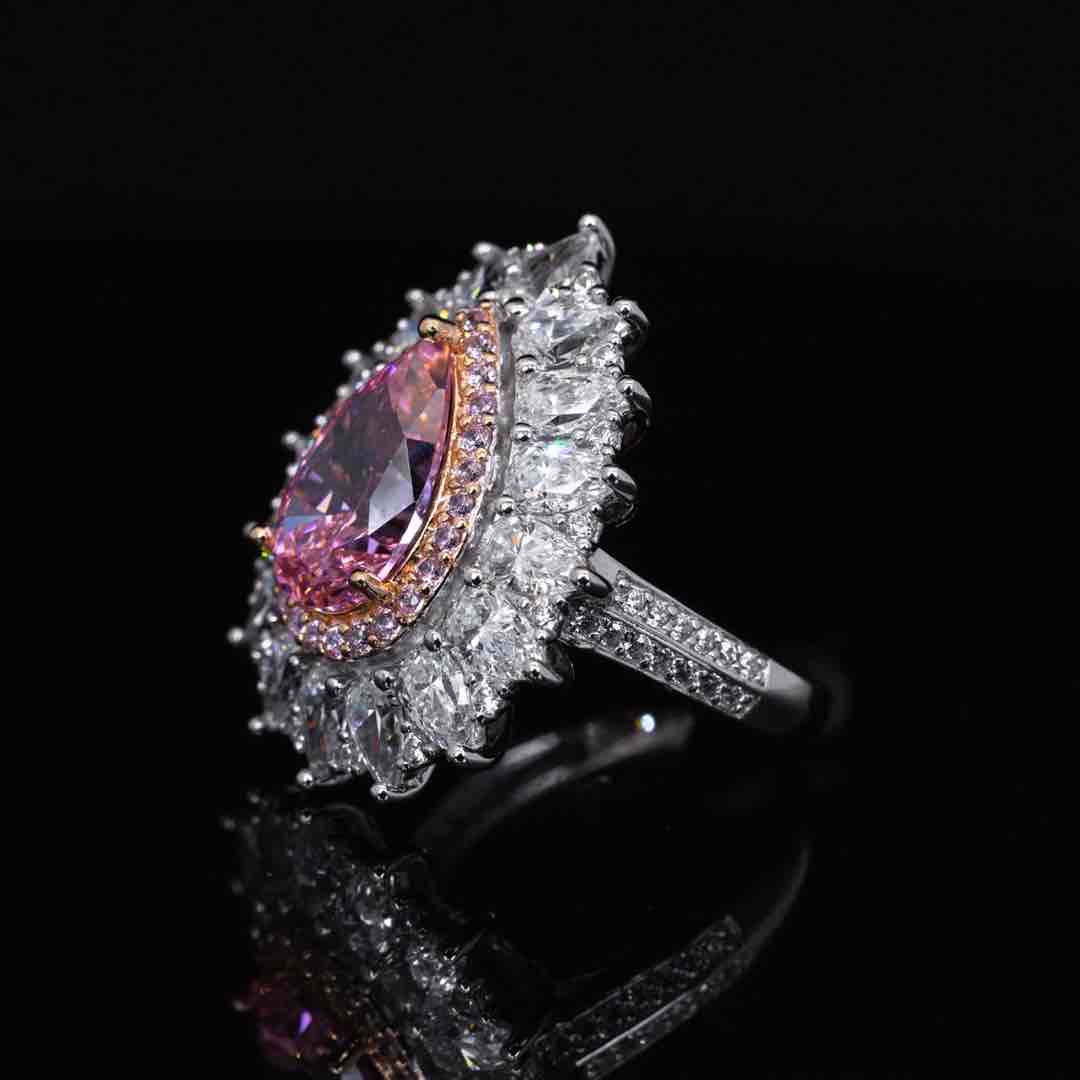 Omnia Inarah White and Pink Pear Cut Ring With High Quality Certified Lab Crafted Stones In 925 Silver