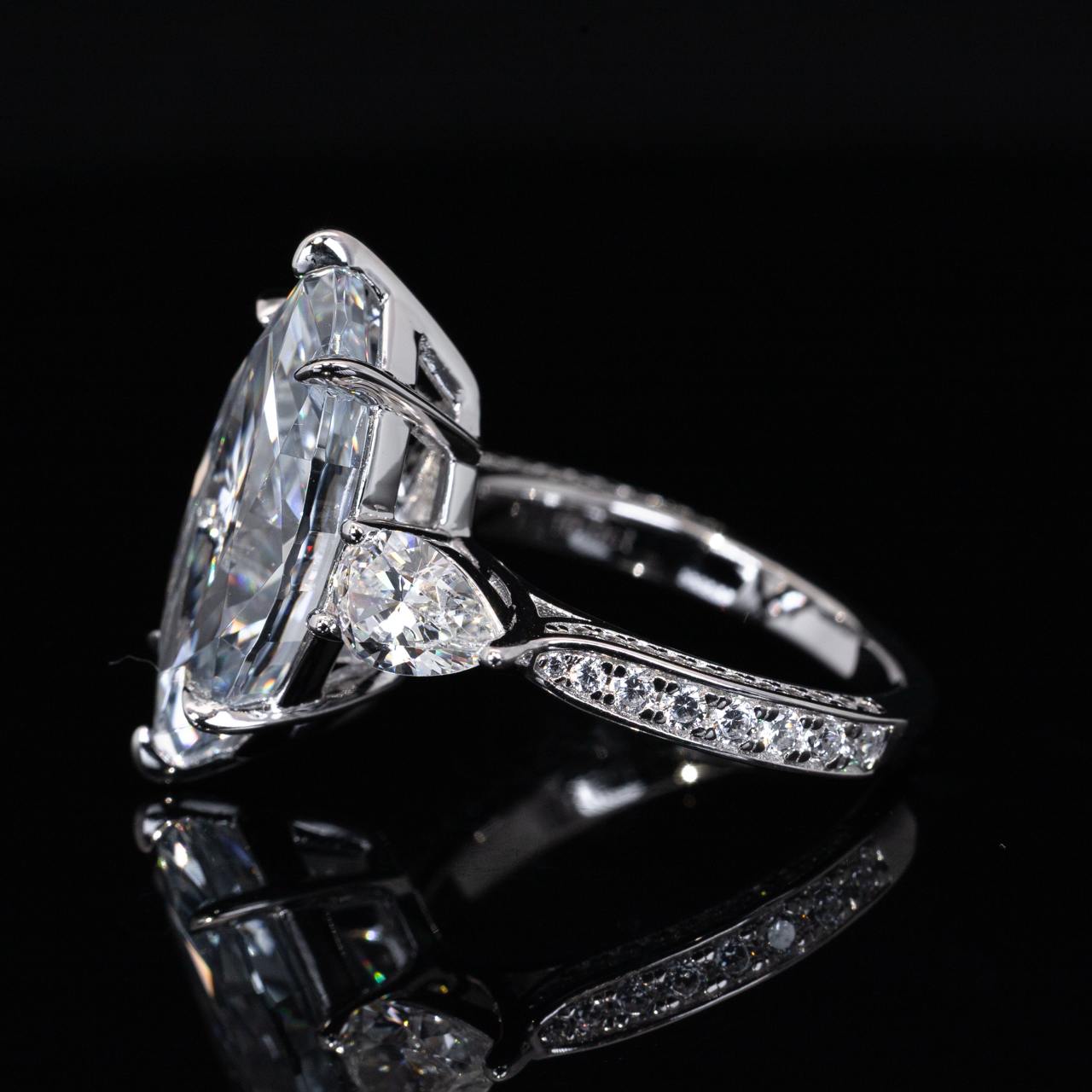 Omnia Afiah White and Sky Blue Marquise Cut Ring With High Quality Certified Lab Crafted Stones In 925 Silver