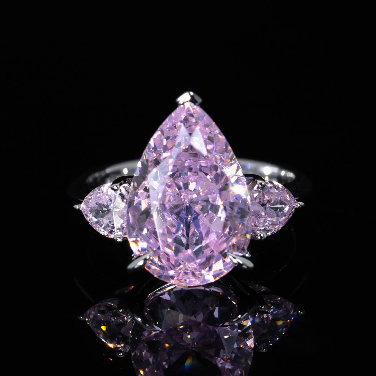 Omnia Sareena Pink Pear Cut Ring With High Quality Certified Lab Crafted Stones In 925 Silver