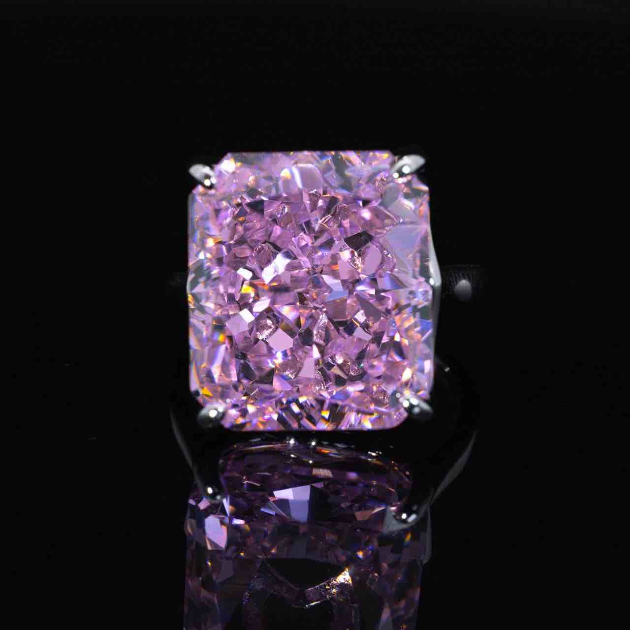 Omnia Imany Pink Cushion Cut Ring With High Quality Certified Lab Crafted Stones In 925 Silver