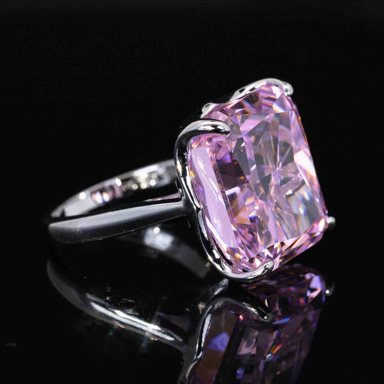 Omnia Imany Pink Cushion Cut Ring With High Quality Certified Lab Crafted Stones In 925 Silver
