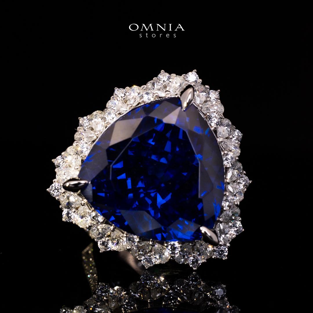Omnia Roua White and Blue Ring With High Quality Certified Lab Crafted Stones In 925 Silver