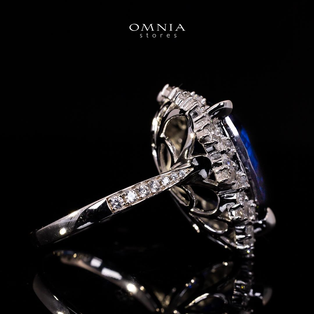 Omnia Roua White and Blue Ring With High Quality Certified Lab Crafted Stones In 925 Silver