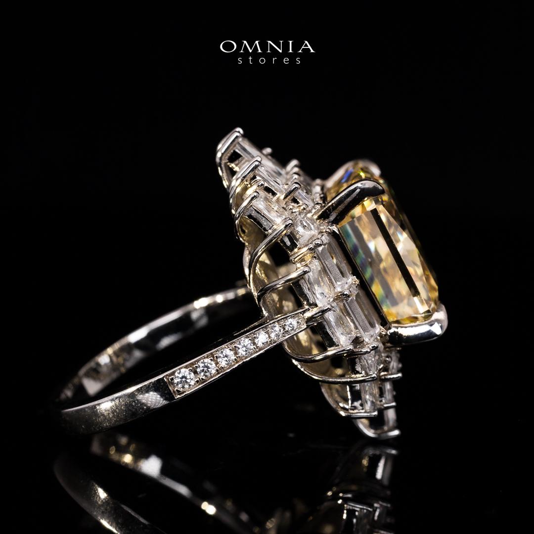 Omnia Taibah White and Yellow Ring With High Quality Certified Lab Crafted Stones In 925 Silver