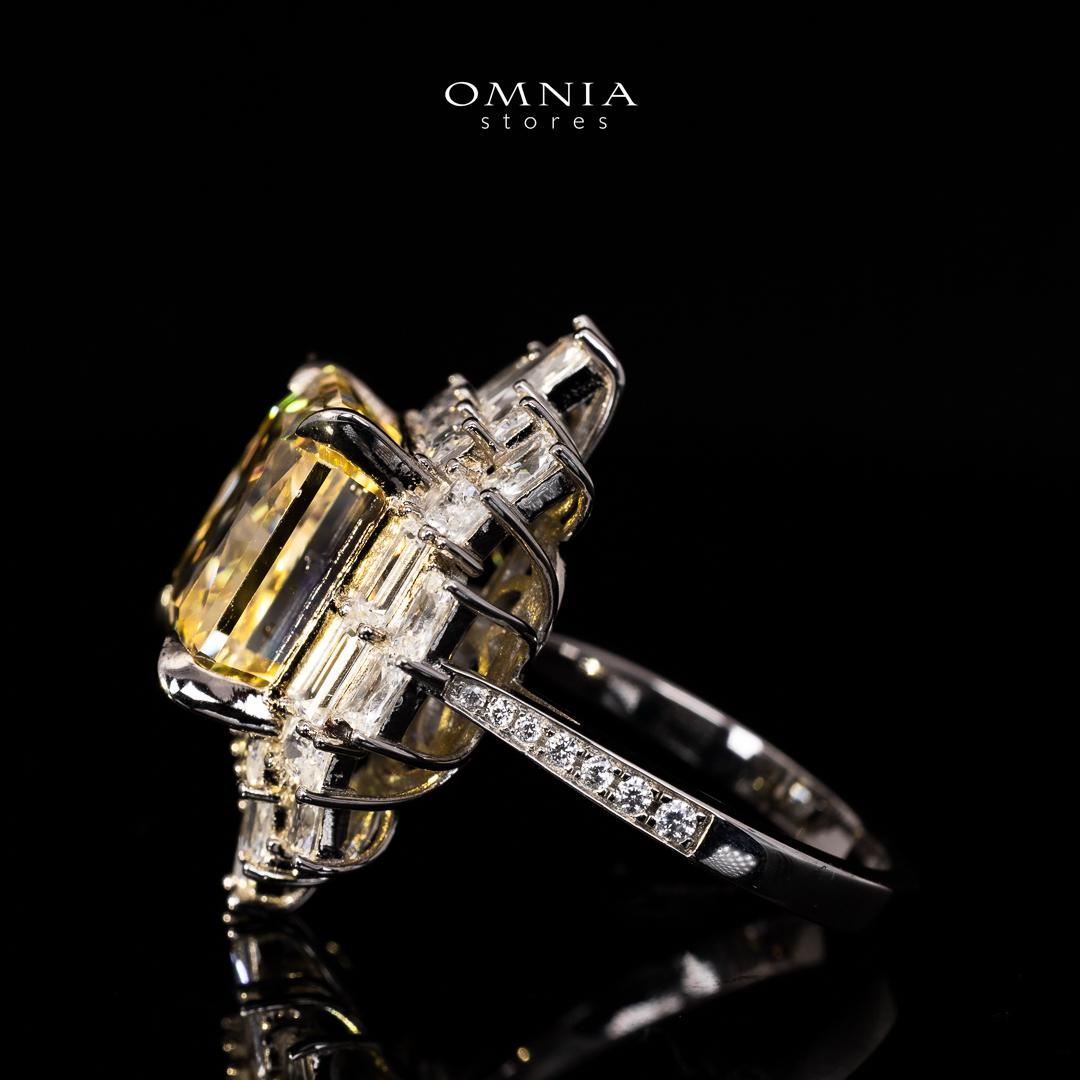 Omnia Taibah White and Yellow Ring With High Quality Certified Lab Crafted Stones In 925 Silver
