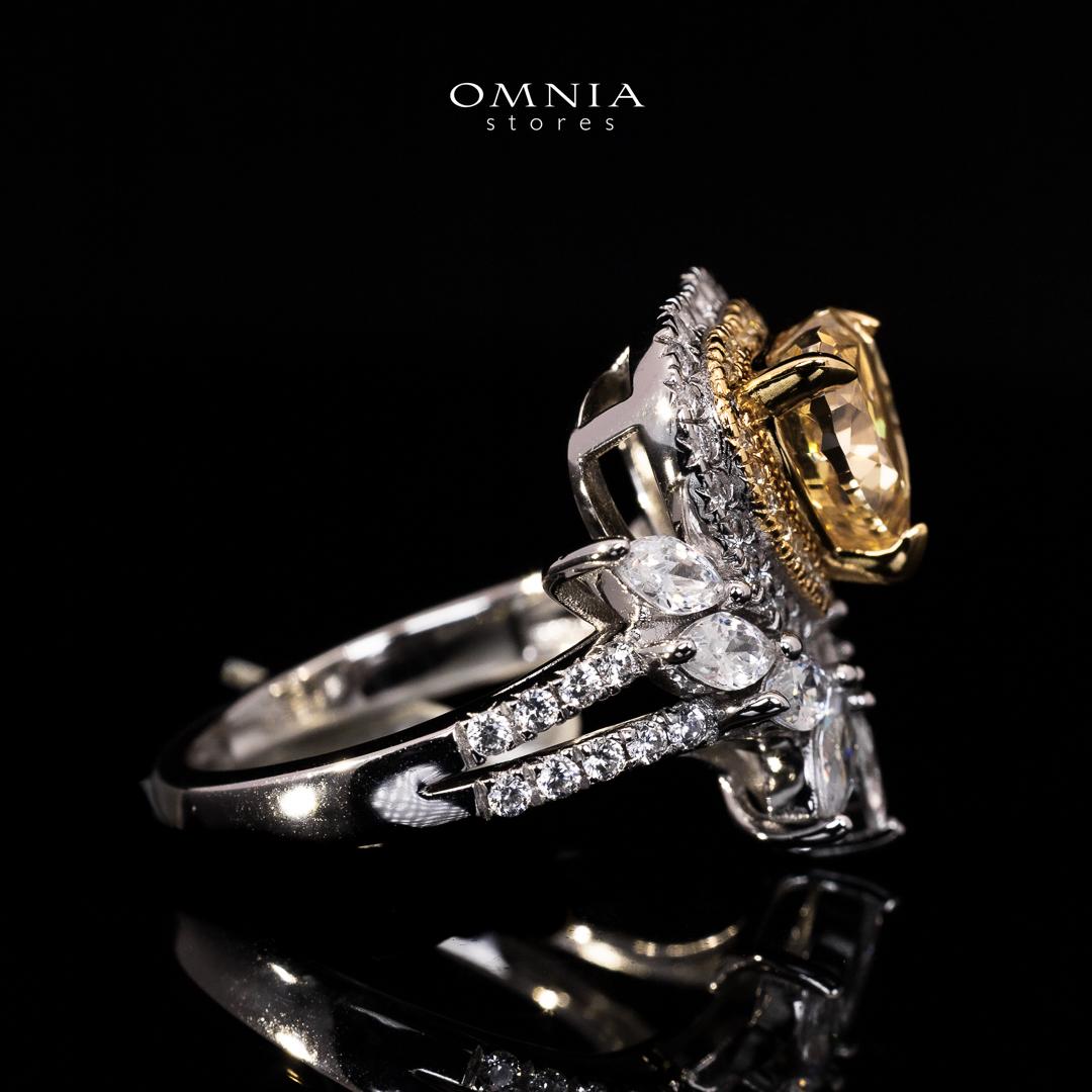 Omnia Sanaf Heart White and Yellow Ring With High Quality Certified Lab Crafted Stones In 925 Silver