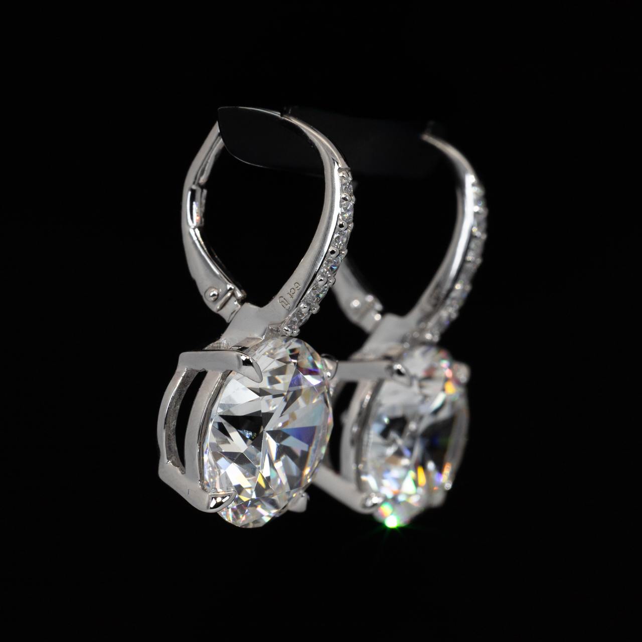 Omnia Lobna Round Drop Earrings With High Quality Certified Lab Crafted Stones In 925 Silver 6ct