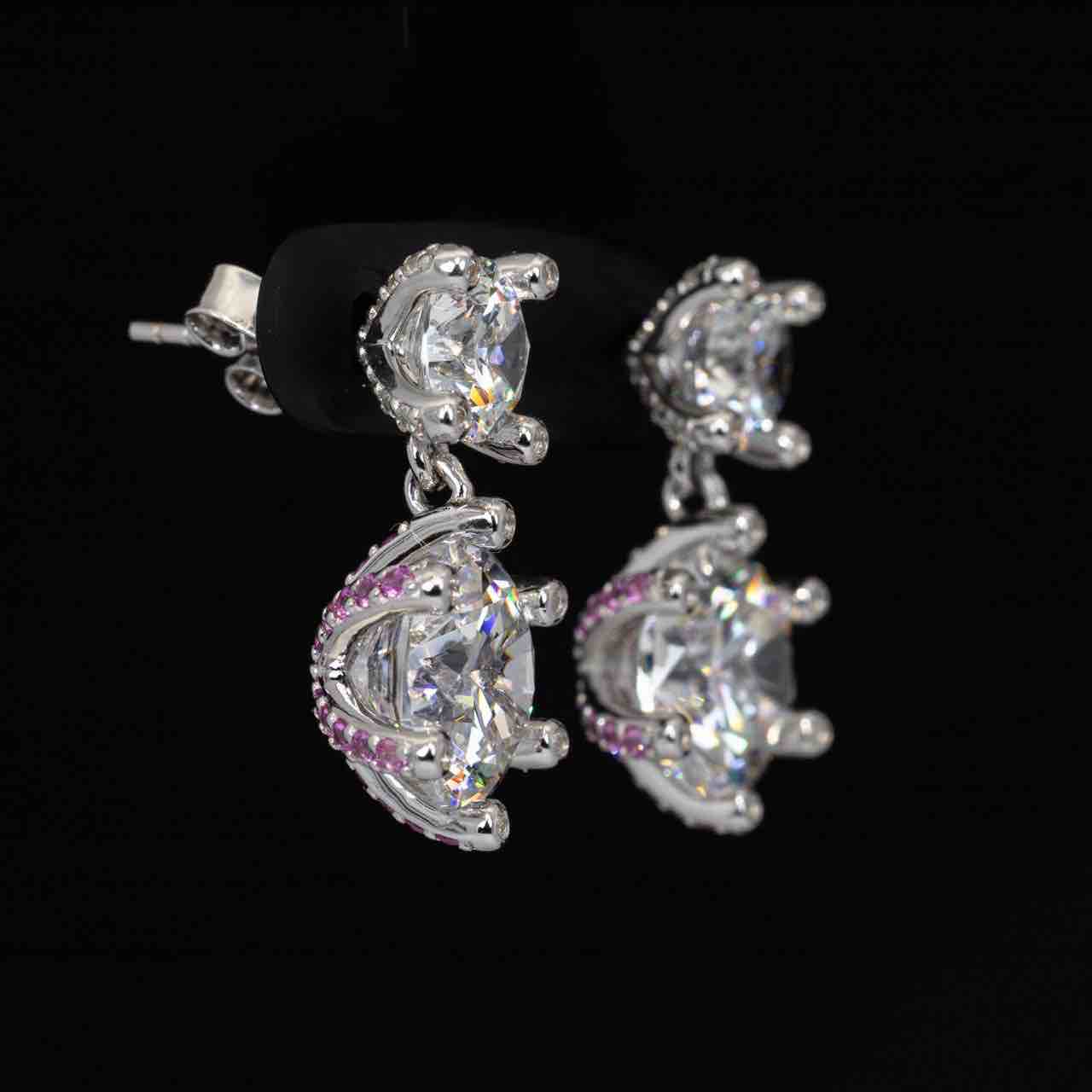 Omnia Asel White Round Earrings With High Quality Certified Lab Crafted Stones In 925 Silver