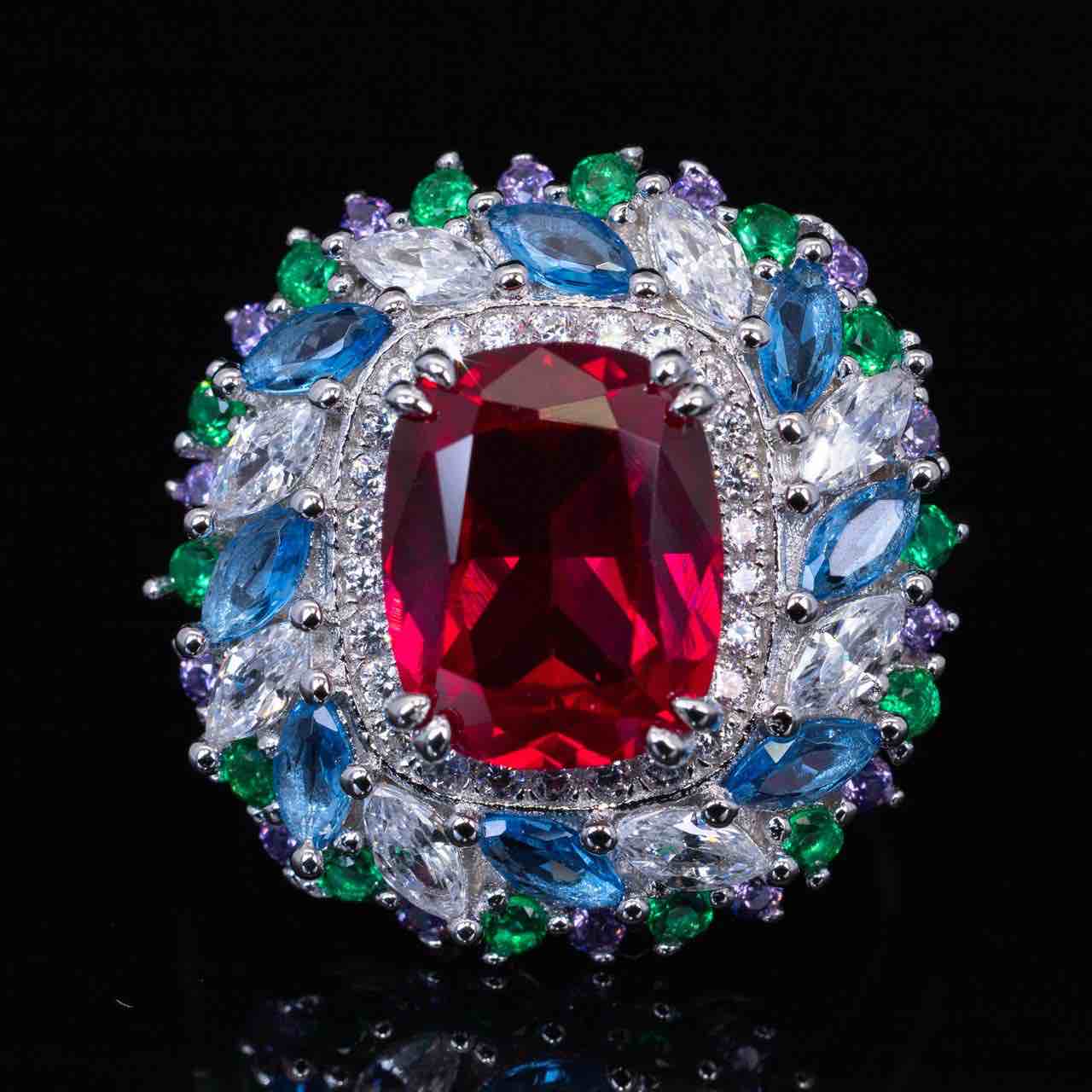 Omnia Inza Mulri Color Ring With High Quality Simulated Diamonds In 925 Silver