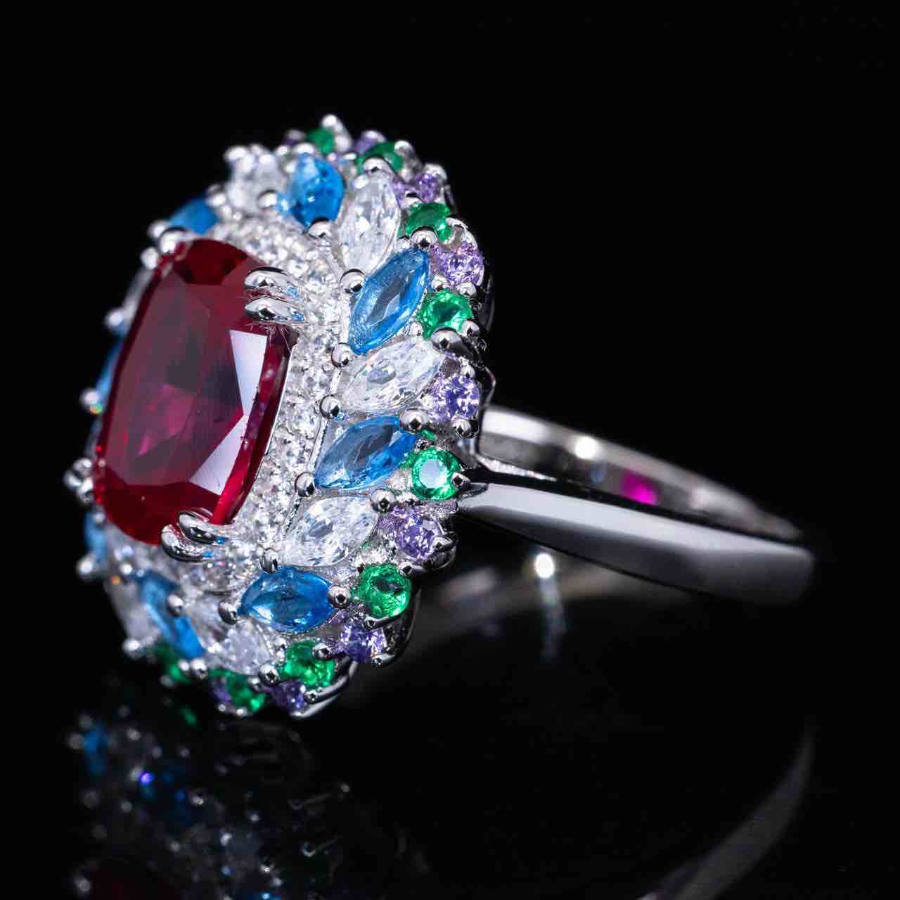 Omnia Inza Mulri Color Ring With High Quality Simulated Diamonds In 925 Silver