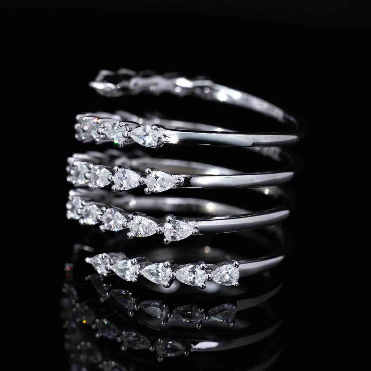 Omnia Lara White Ring With High Quality Simulated Diamonds In 925 Silver