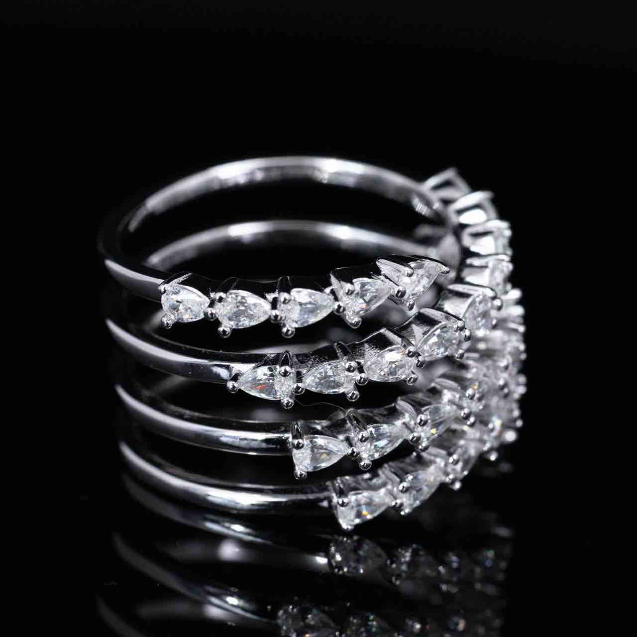 Omnia Lara White Ring With High Quality Simulated Diamonds In 925 Silver