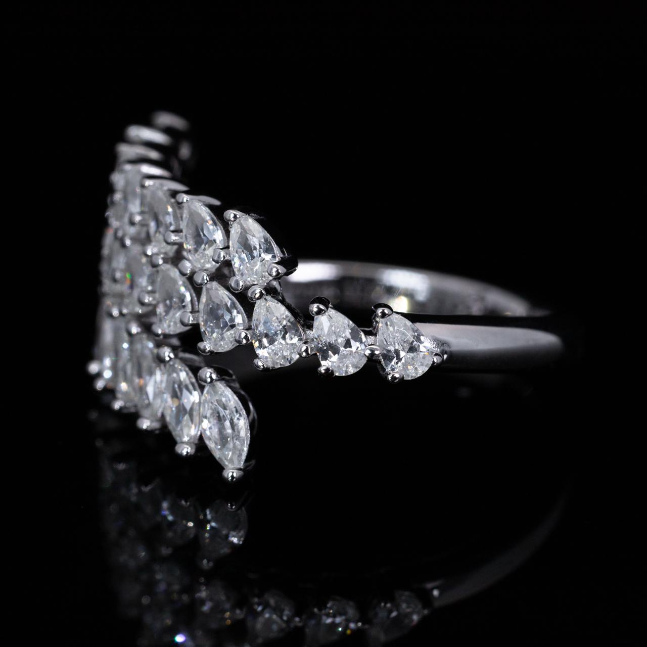 Omnia Ela White Ring With High Quality Simulated Diamonds In 925 Silver